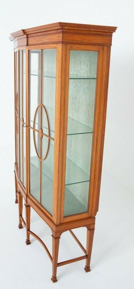 photo furniture Sheraton Revival Display Cabinet Satinwood Antique 1880