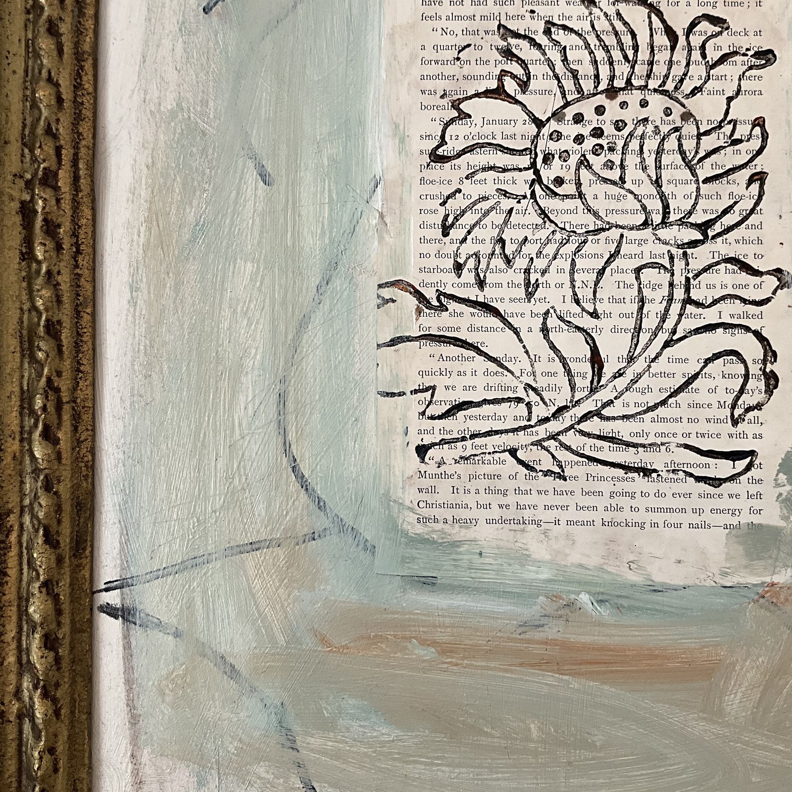 Sunflower. Painting In Acrylic And  Collage With A Central Motif Of A Sunflower. photo Art