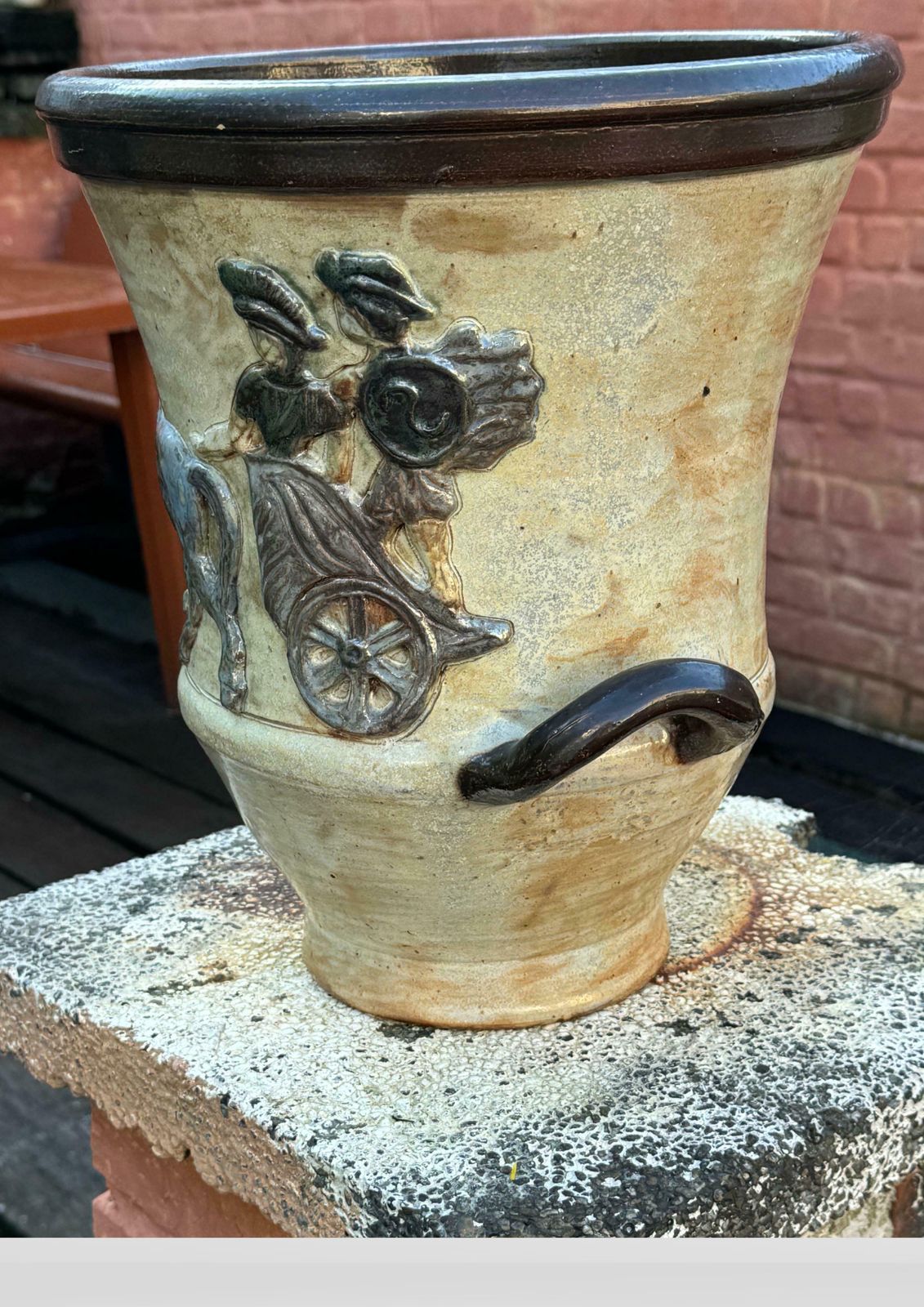 Art Deco Belgium Stoneware Jardiniere Planter Large Sized Bouffioulx Armogres photo buy
