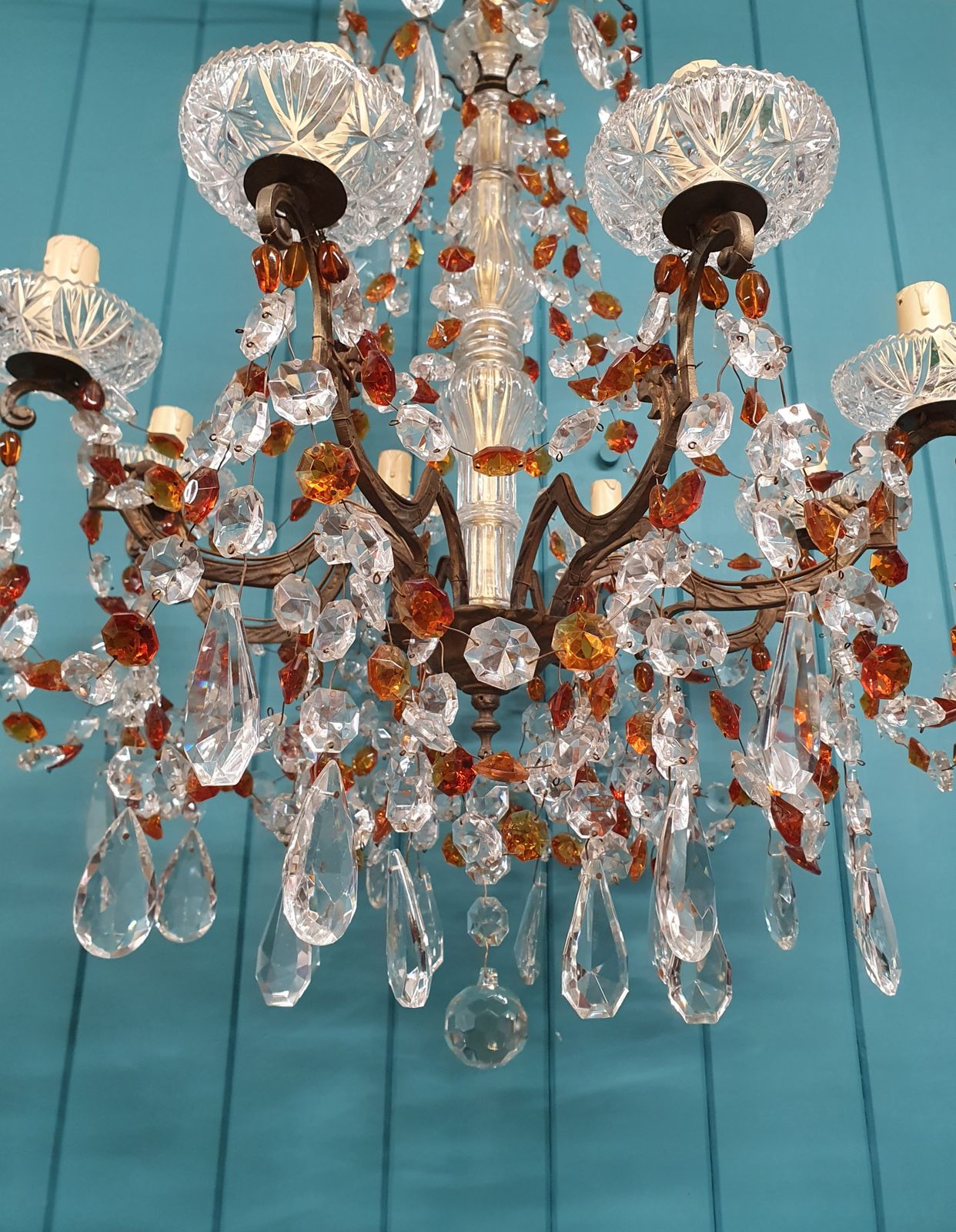 Early 20th Century French Chandelier With Orange Drips photo vinterior