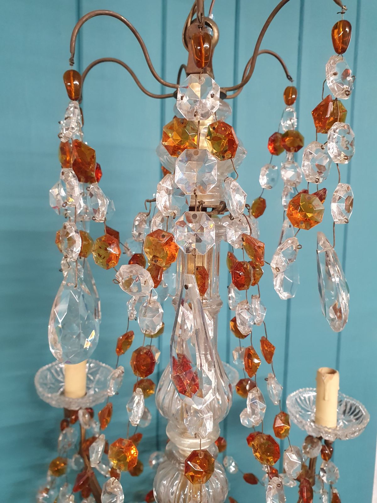 Early 20th Century French Chandelier With Orange Drips photo buy