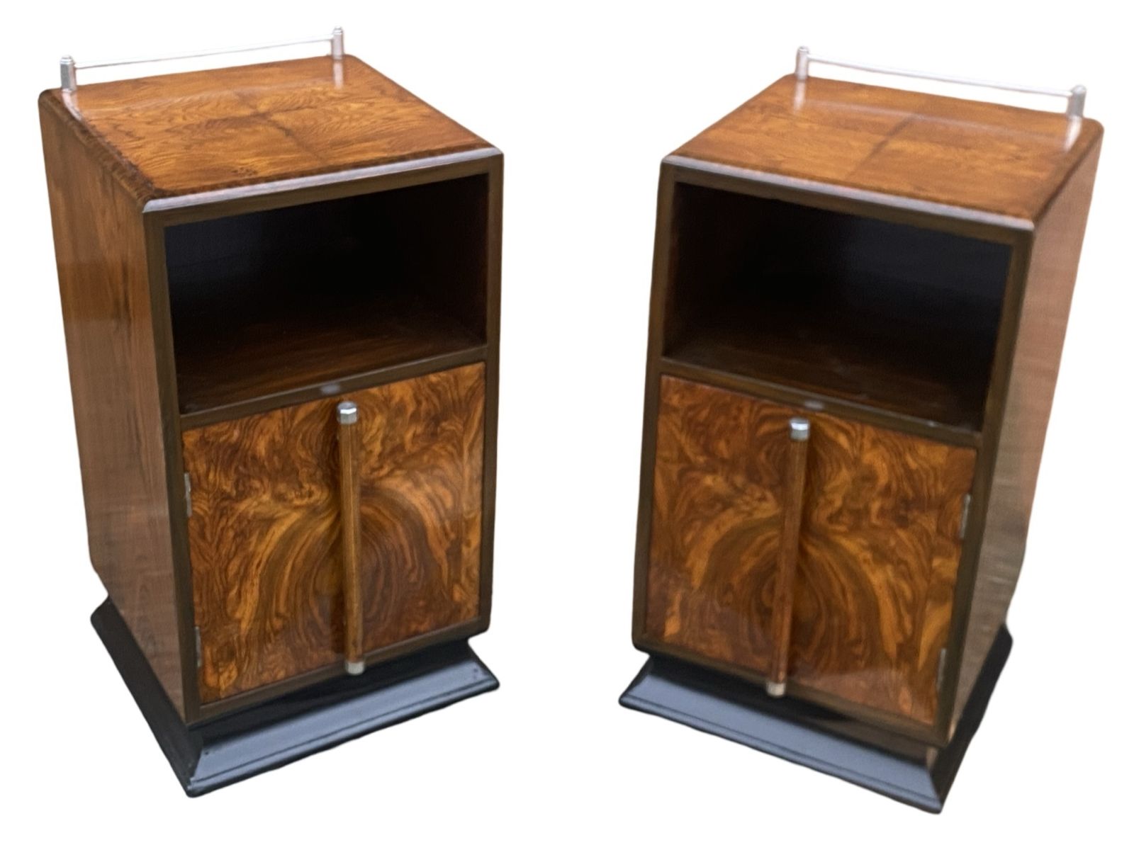 Pair Of Matching Figured Walnut Bedside Cabinets
