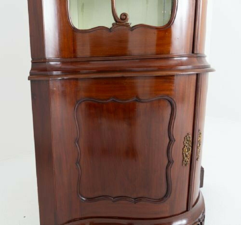 Antique French Corner Cabinet Mahogany Vitrine 1860 photo vintage