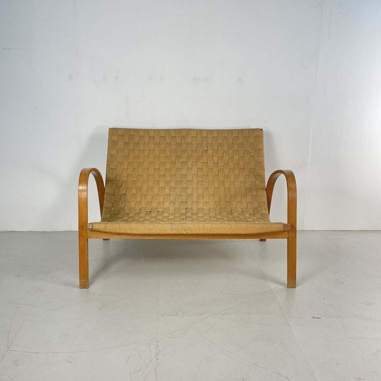 Mid Century Italian Wood And Chord Lounge Bench / Sofa photo furniture