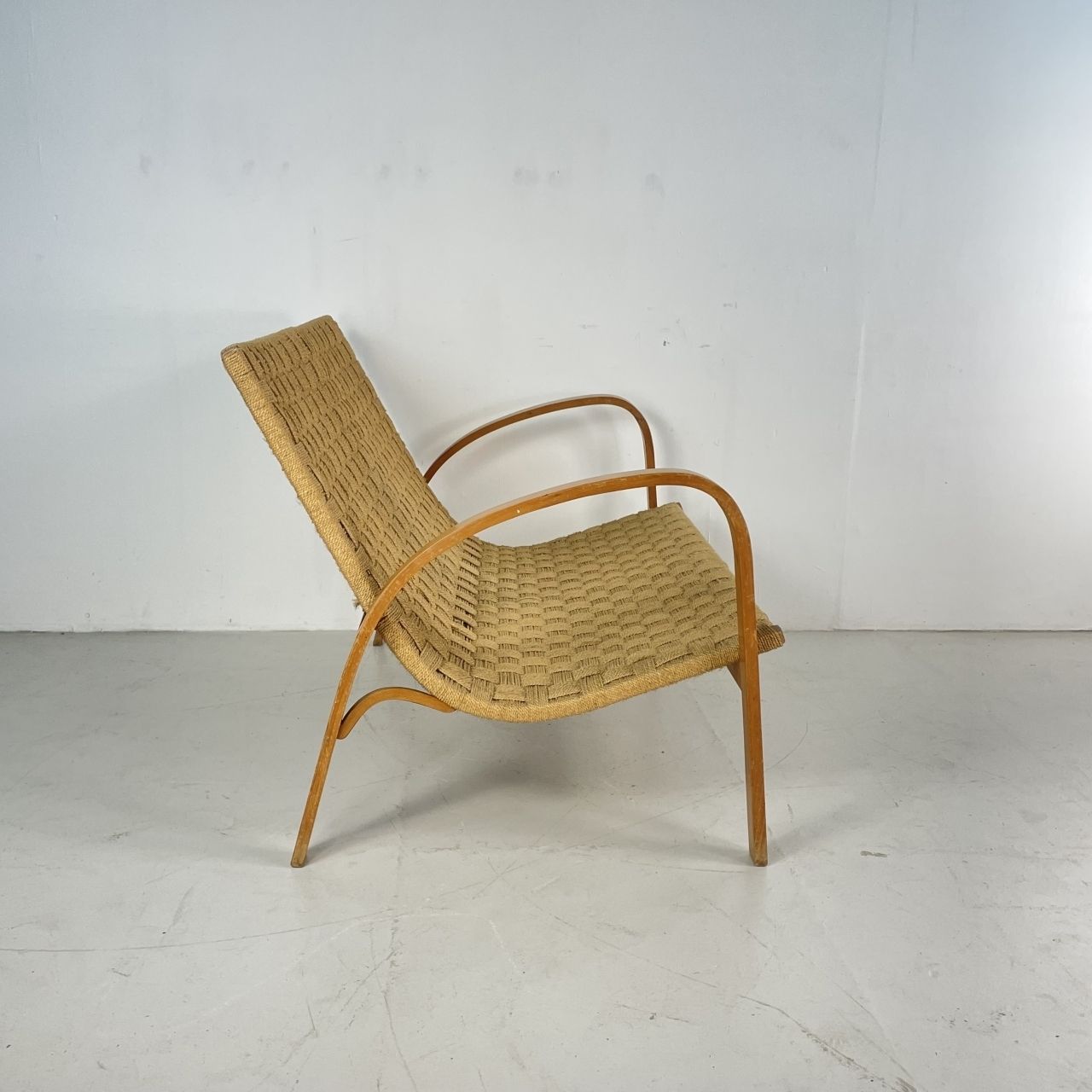 photo buy Mid Century Italian Wood And Chord Lounge Bench / Sofa