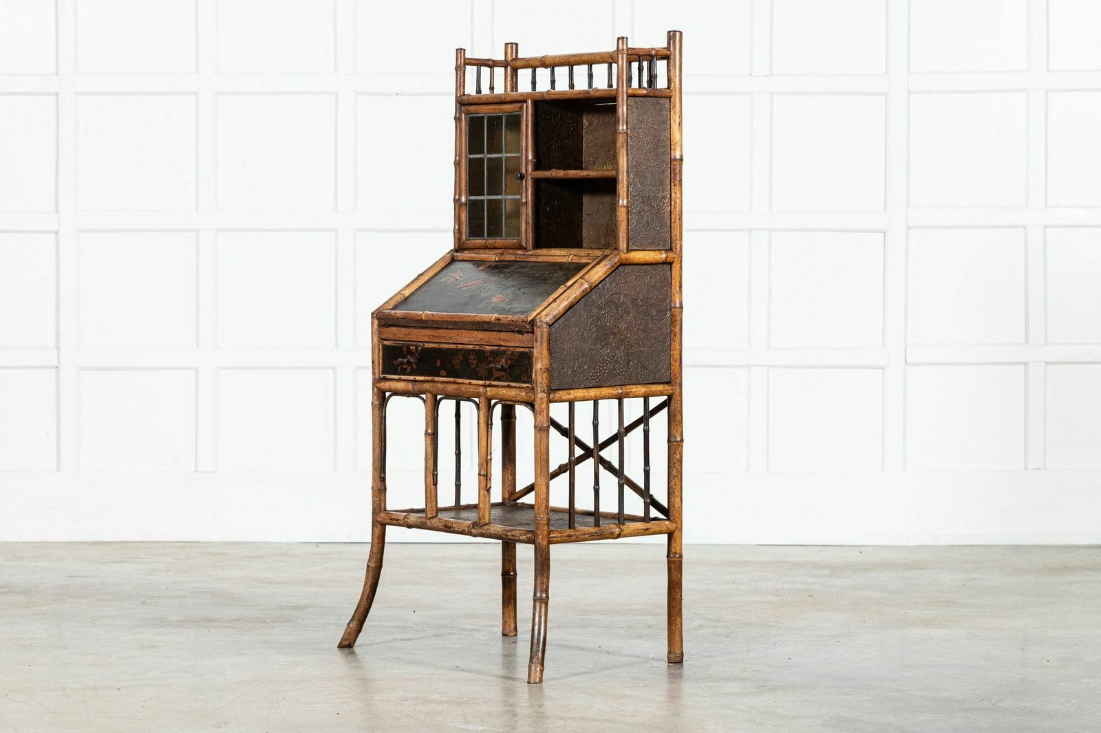19thc English Bamboo Bureau, 1800s photo Furniture
