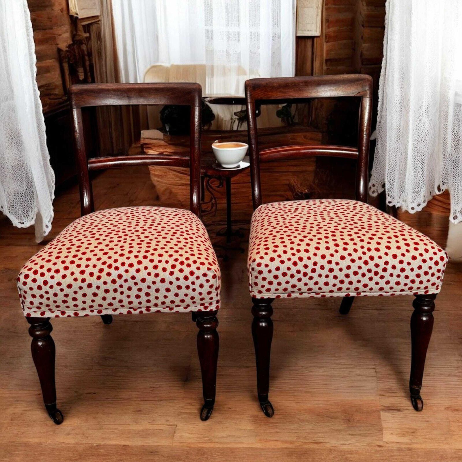 Antique Victorian Bedroom Chairs C1860 / Set Of 2 / New Upholstery