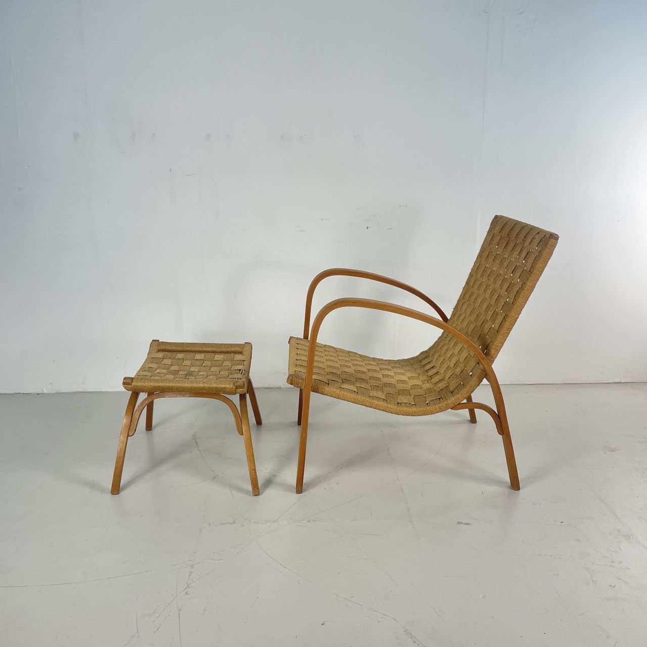 Mid Century Italian Wood And Chord Lounge Chair With Ottoman photo 1052.0