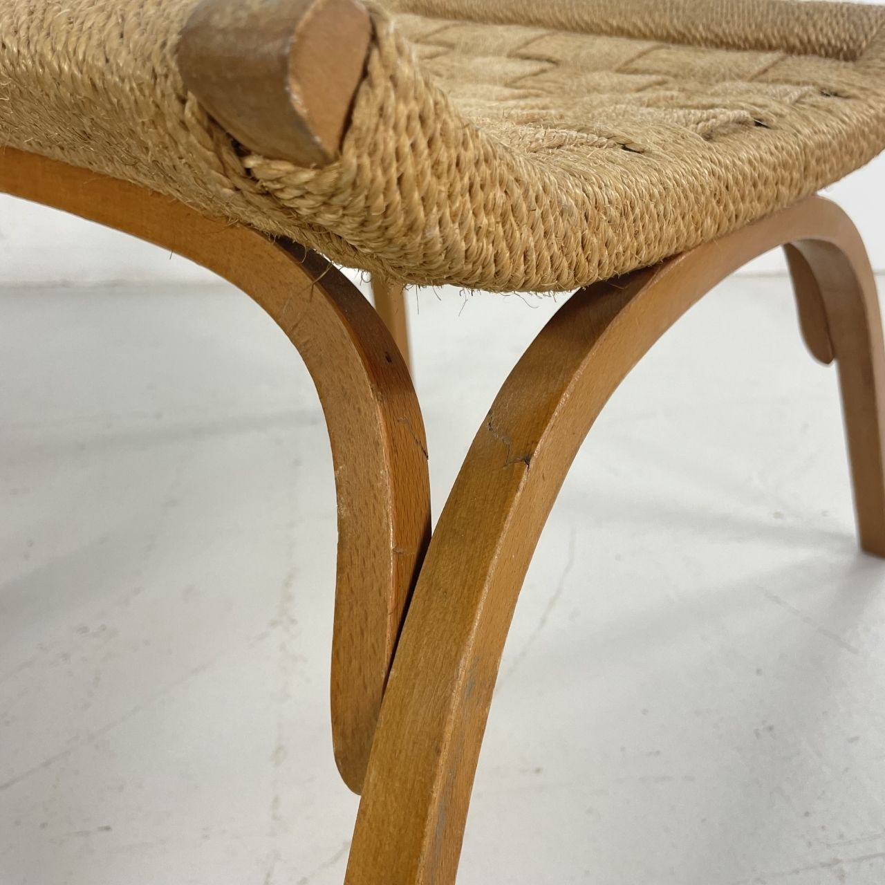 photo for sale Mid Century Italian Wood And Chord Lounge Chair With Ottoman