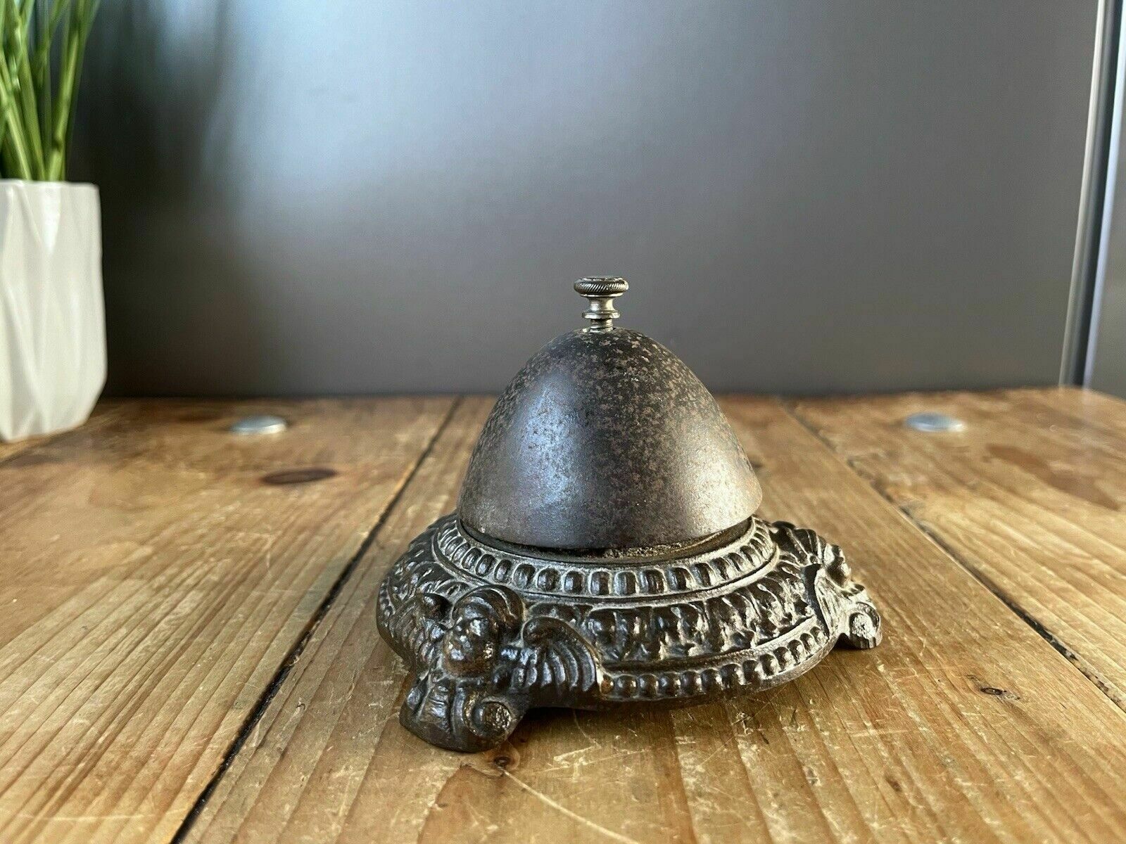Antique Winged Cherub Reception Desk Twist Top Bell Shop Hotel Service Counter photo vinterior
