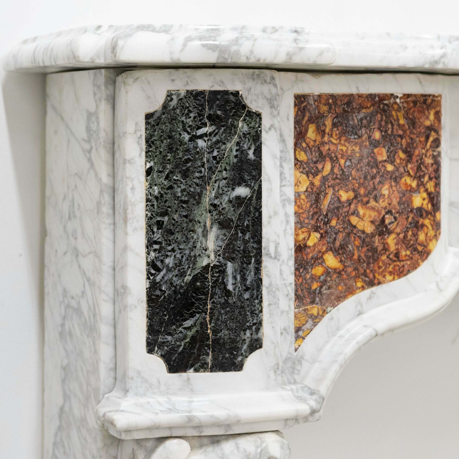 18th Century French Provençal Carrara Brocatelle & Verde Marble Chimneypiece photo vintage