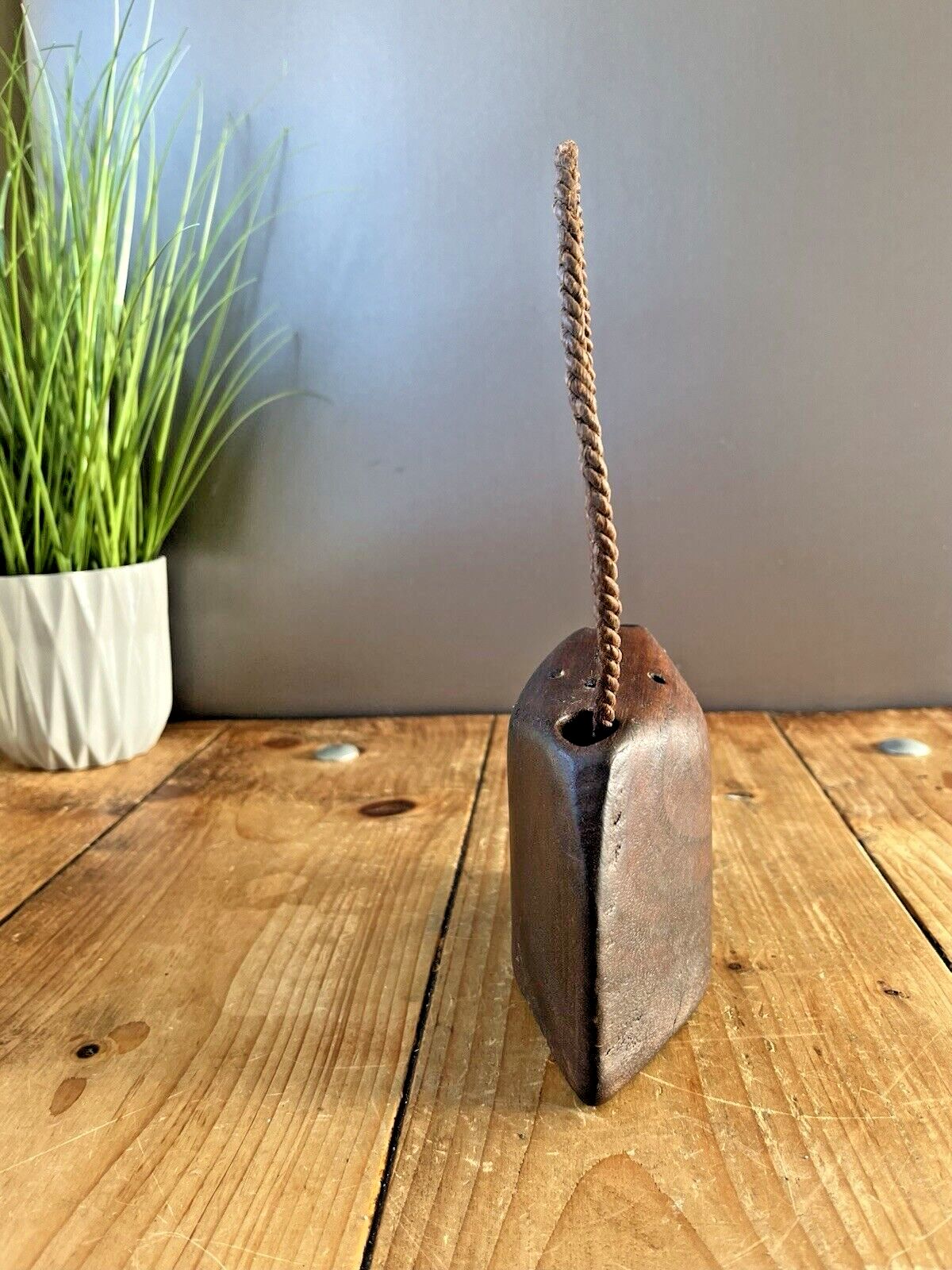 Antique C1900 Primitive Wooden Hand Carved Cow Bell Ringer Alpine Rustic Farm photo 95.0