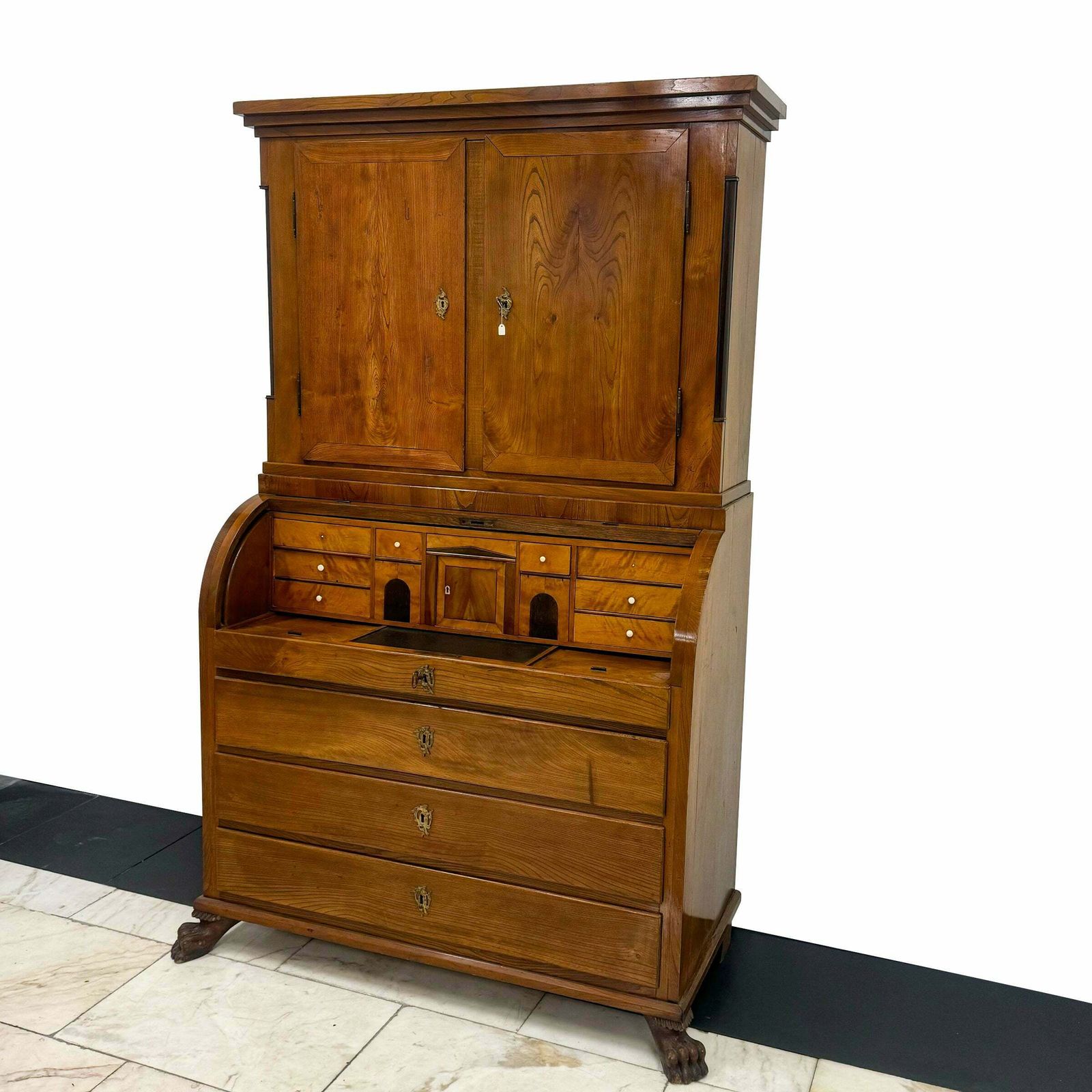 Antique 18th Century European Cylinder Bureau Bookcase