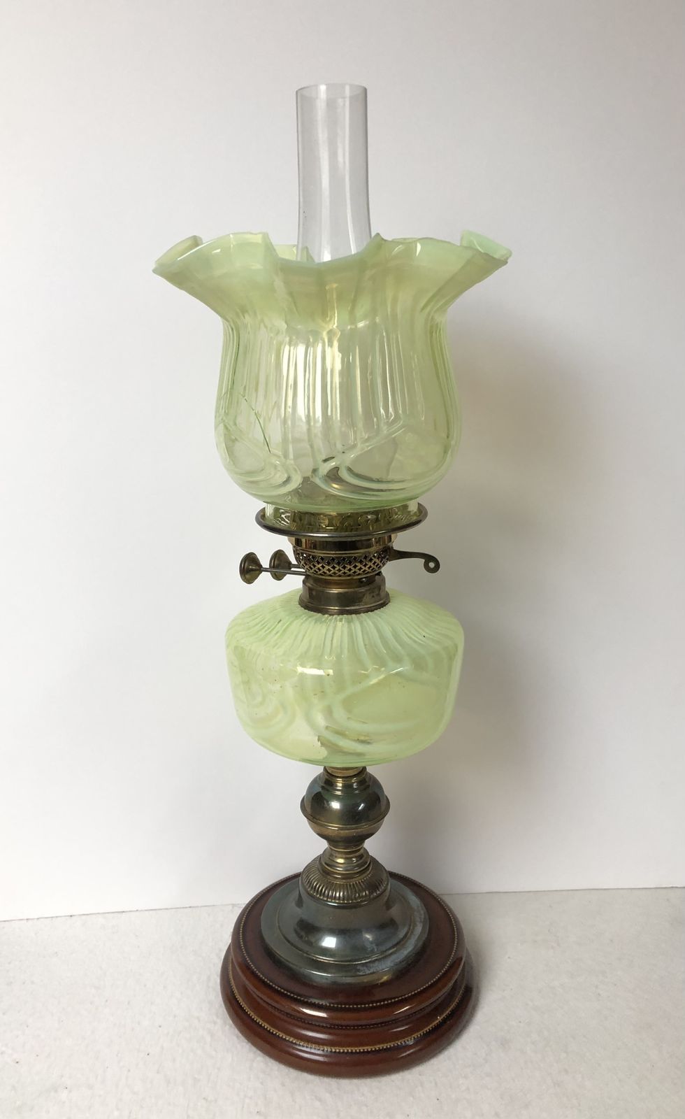 Rare Victorian Yellow Vaseline Glass Oil Lamp photo for sale