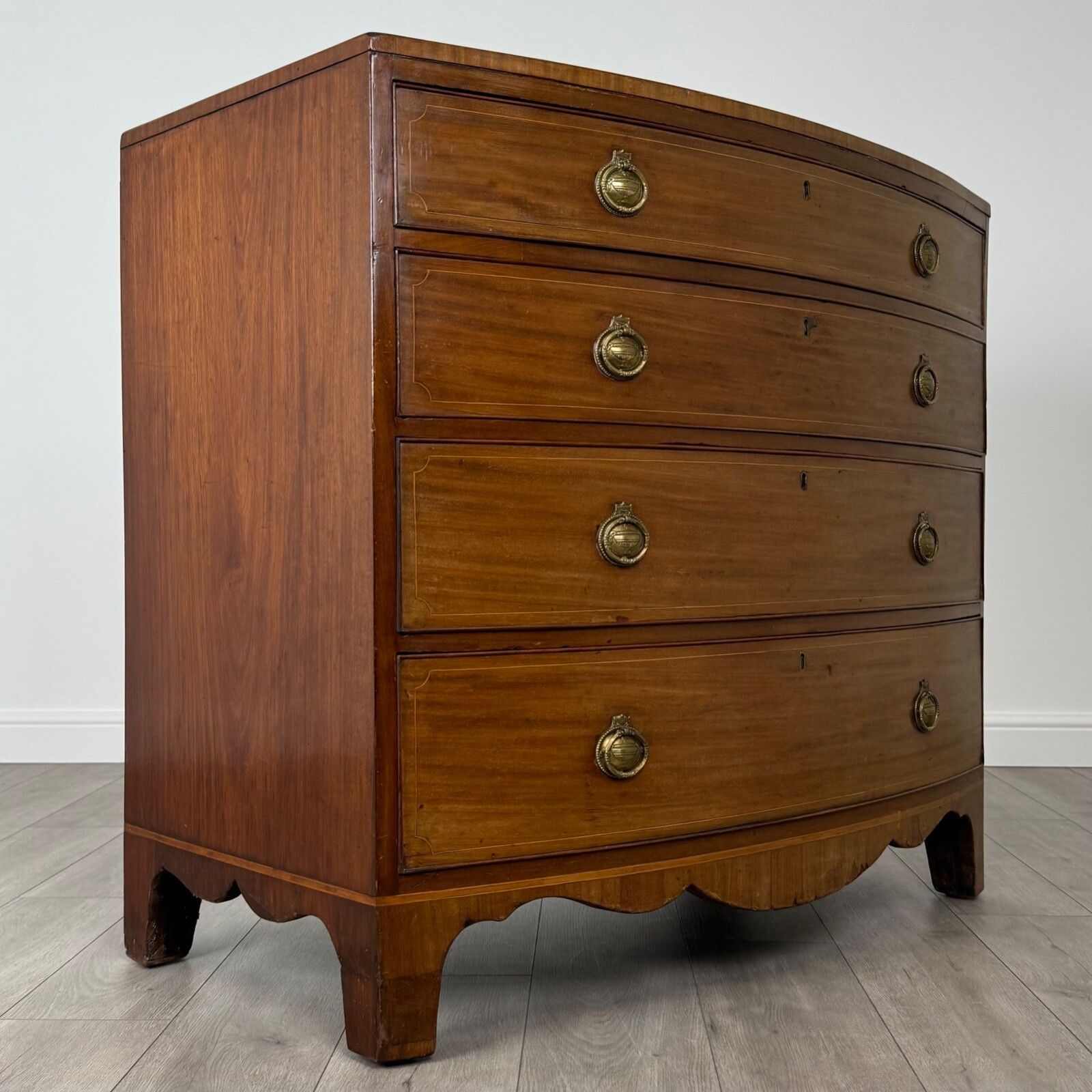 Antique 19th Century Bow Front Chest Of Drawers In Mahogany photo vintage