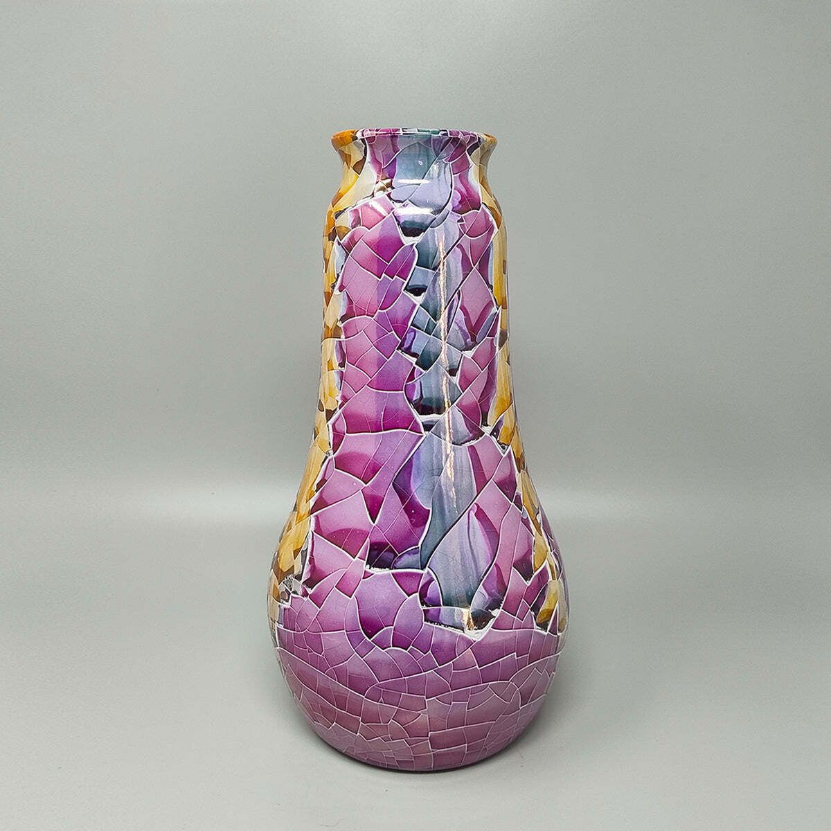 1990s Astonishing Giuseppe Locci Polycrome Craquelé Vase In Sardinian Ceramic. Made In Italy photo vinterior