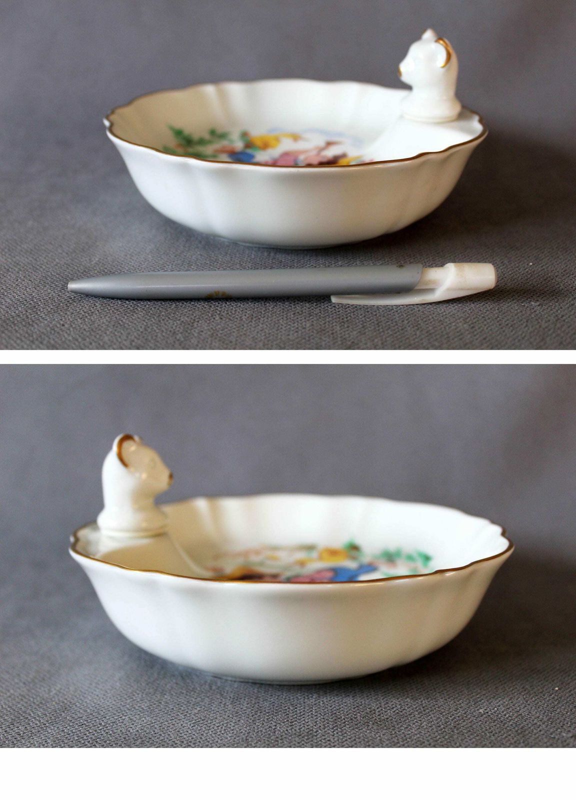 Vintage Camille Tharaud Limoges France Warmhoudschaal, Porseleinen Kinderpapkom, Kind Met Fluit, Eenden, Beerkopstop photo 52.0