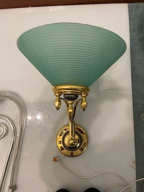 Large Brass Green Murano Glass Sconces Set Of 2 photo 950.0