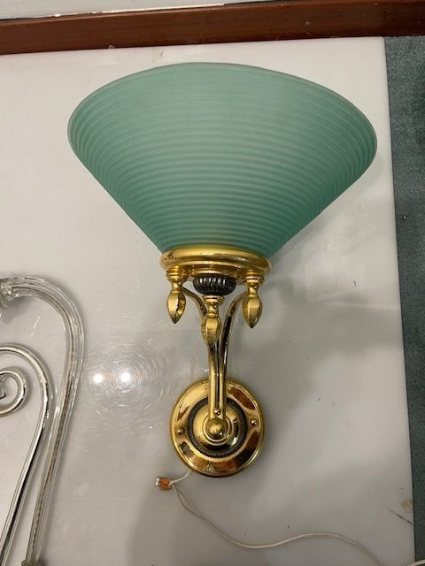 Large Brass Green Murano Glass Sconces Set Of 2 photo vintage
