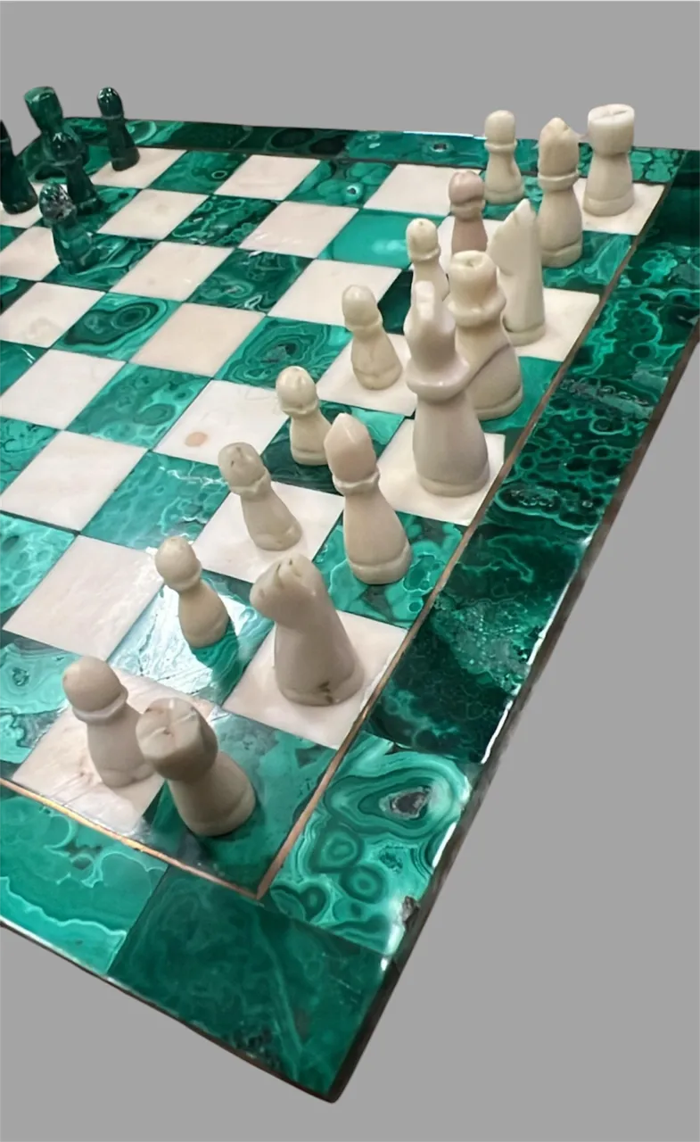 A Malachite And White Marble Chess Board photo for sale