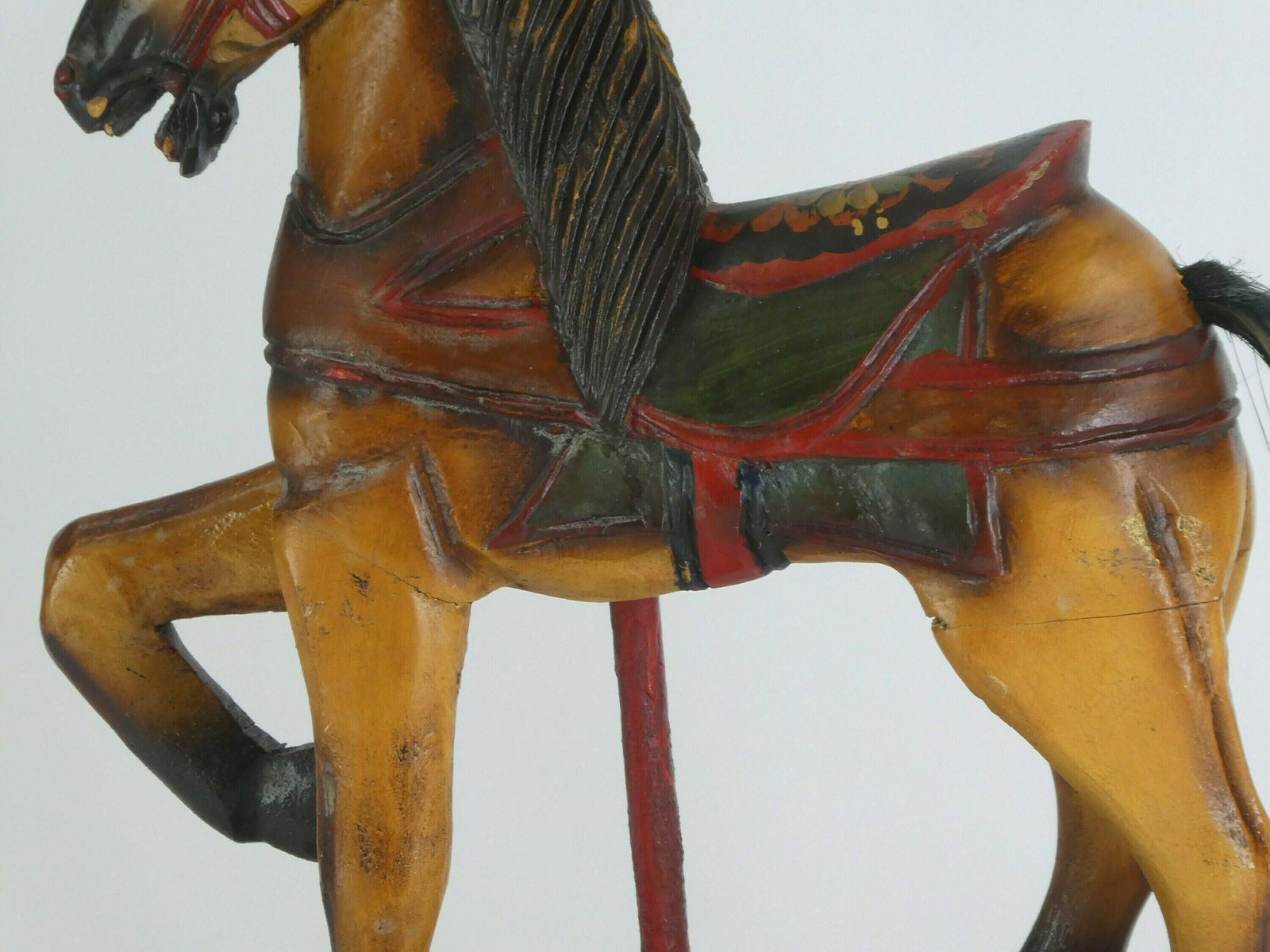 photo furniture Small Antique Wooden Toy Rocking Horse With Glass Eyes, Old Animal Toy On Wheels With Leather Saddle, Horse Figurine Art Object