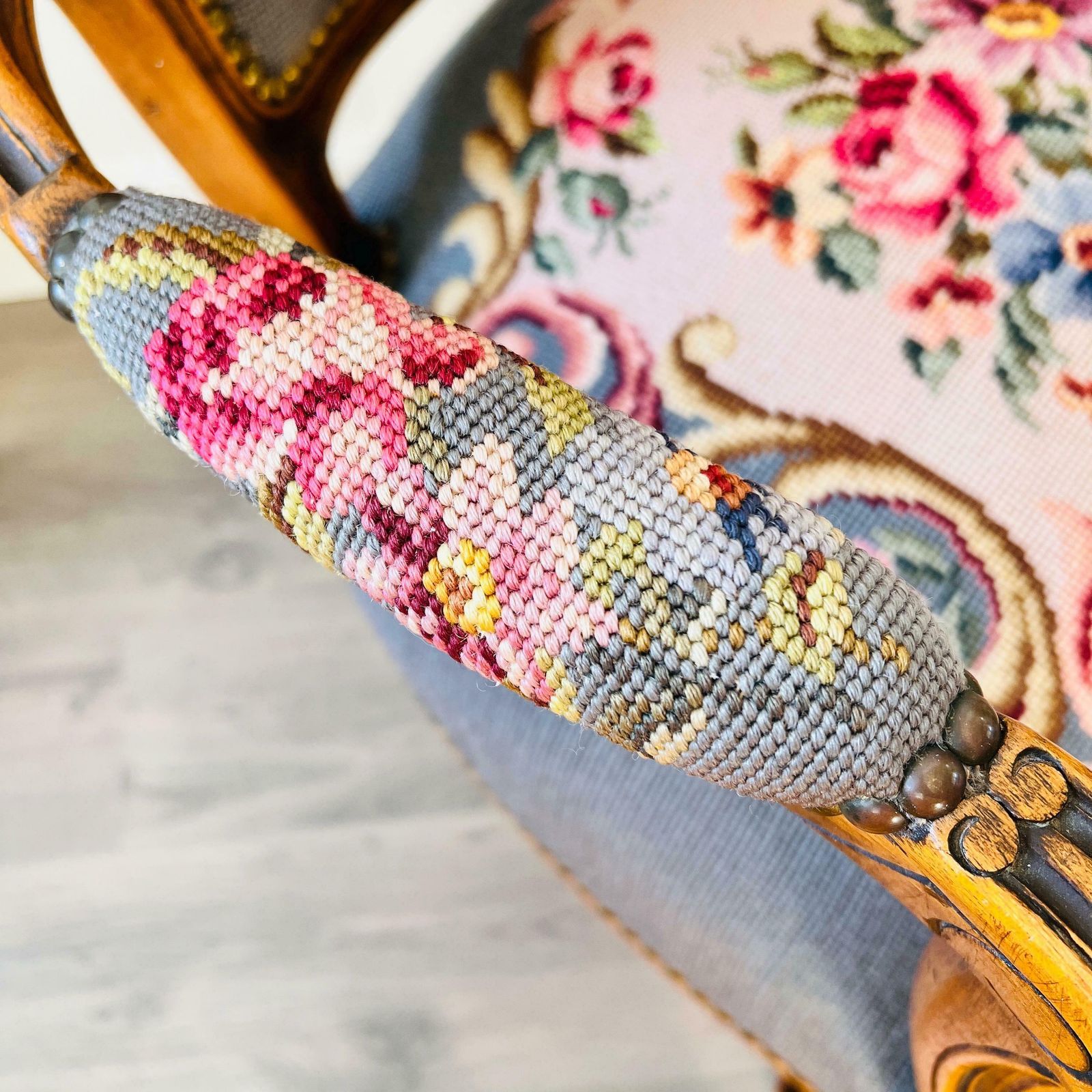 Vintage French Armchair, Antique Style Tapestry Chair photo vinterior