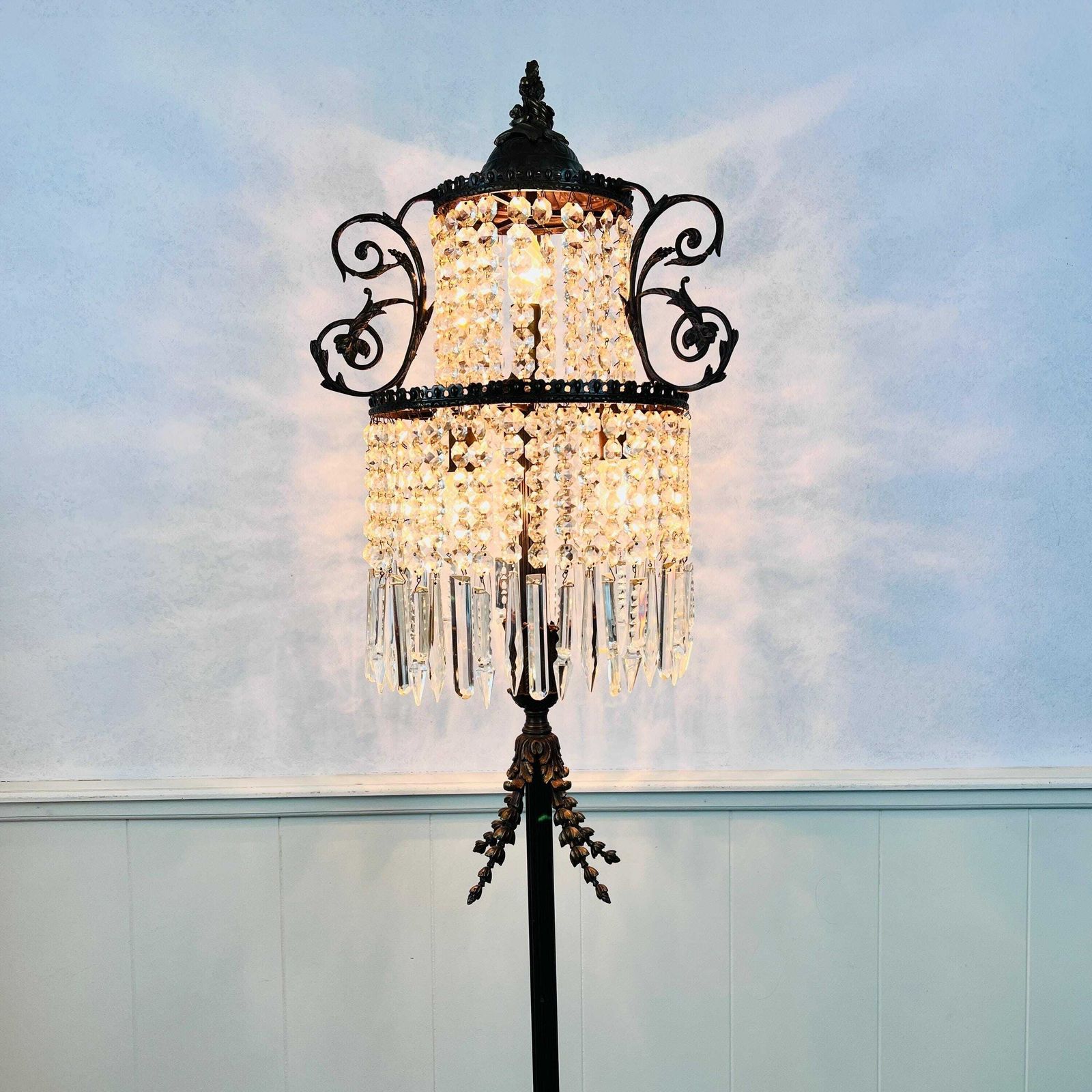 Antique Floorlamp, Crystals And Brass, Freestanding Lamp, Home Decor, Interior Design photo furniture