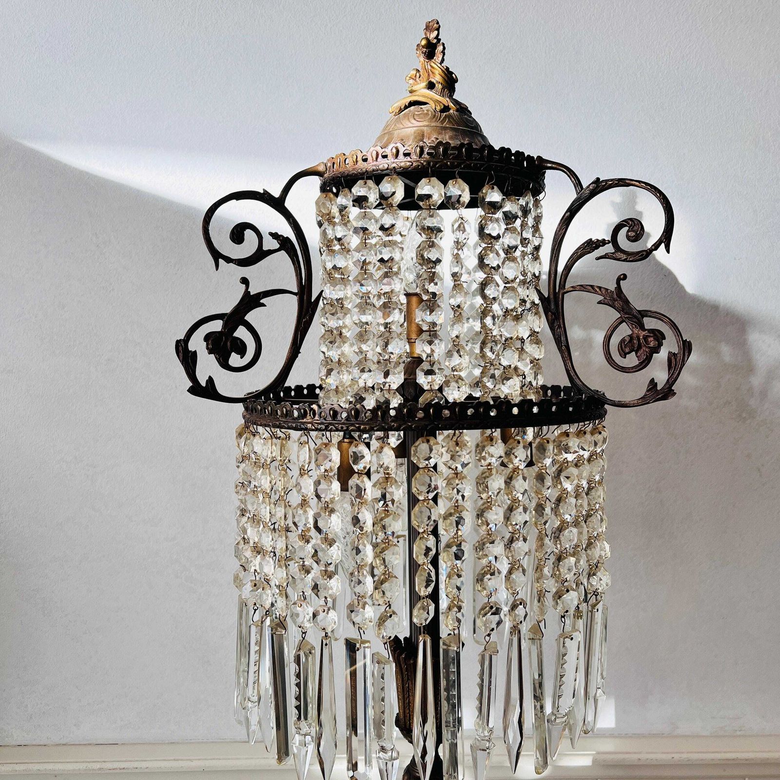 Antique Floorlamp, Crystals And Brass, Freestanding Lamp, Home Decor, Interior Design photo for sale