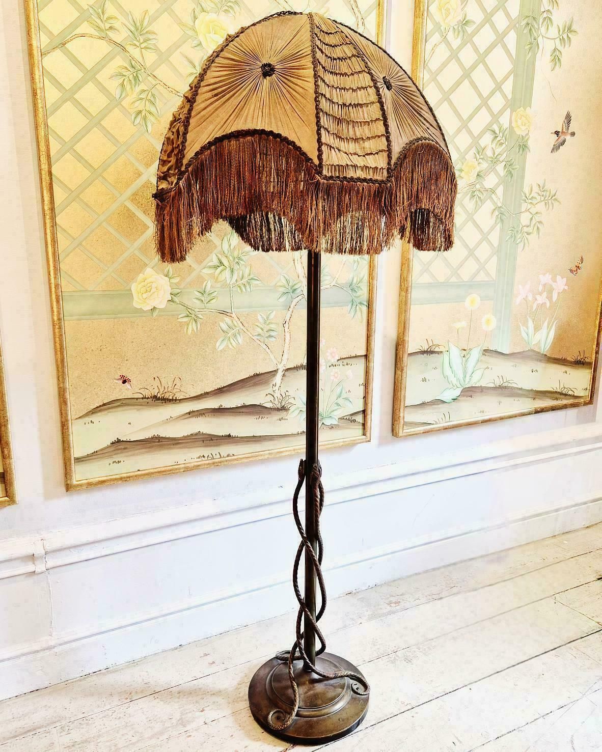 Rare Exquisite Bronze Floor Lamp With Entwined Snakes, Early 1900s. photo 5393.0