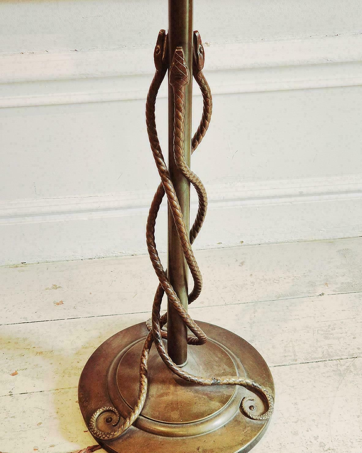 Rare Exquisite Bronze Floor Lamp With Entwined Snakes, Early 1900s. photo buy