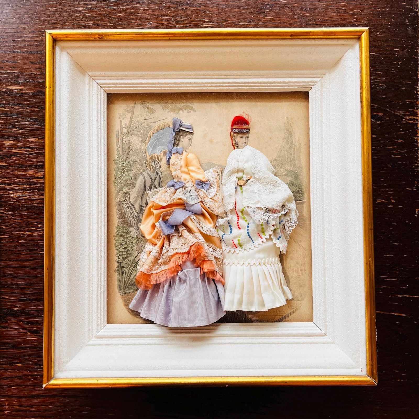 Victorian 3d Shadow Box With Vintage French Ladies Print Decorative Fabric And La Mode Illustree Paris Dress Fashion Design