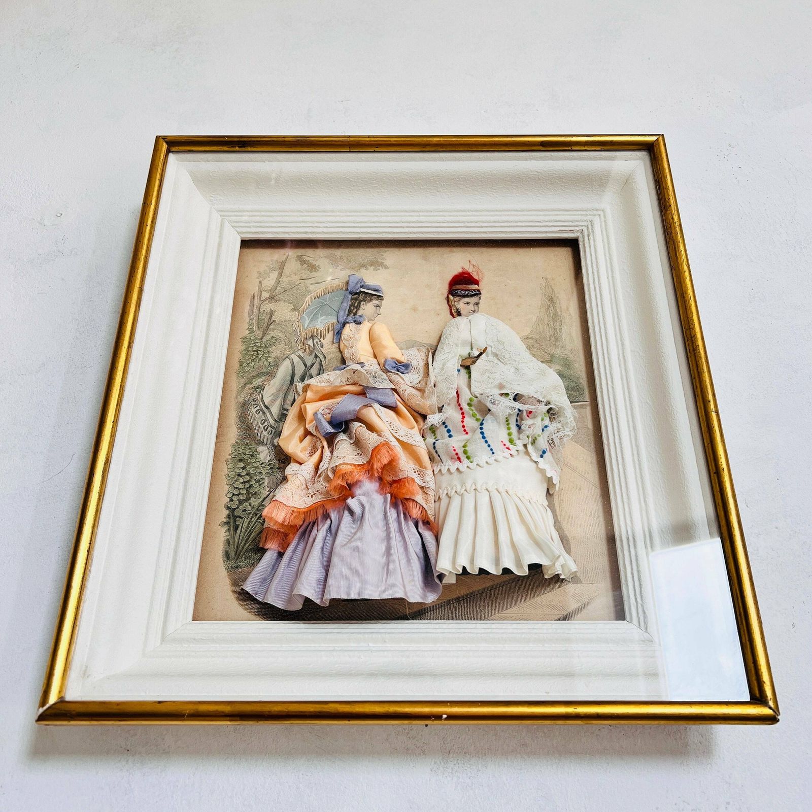Victorian 3d Shadow Box With Vintage French Ladies Print Decorative Fabric And La Mode Illustree Paris Dress Fashion Design photo vintage