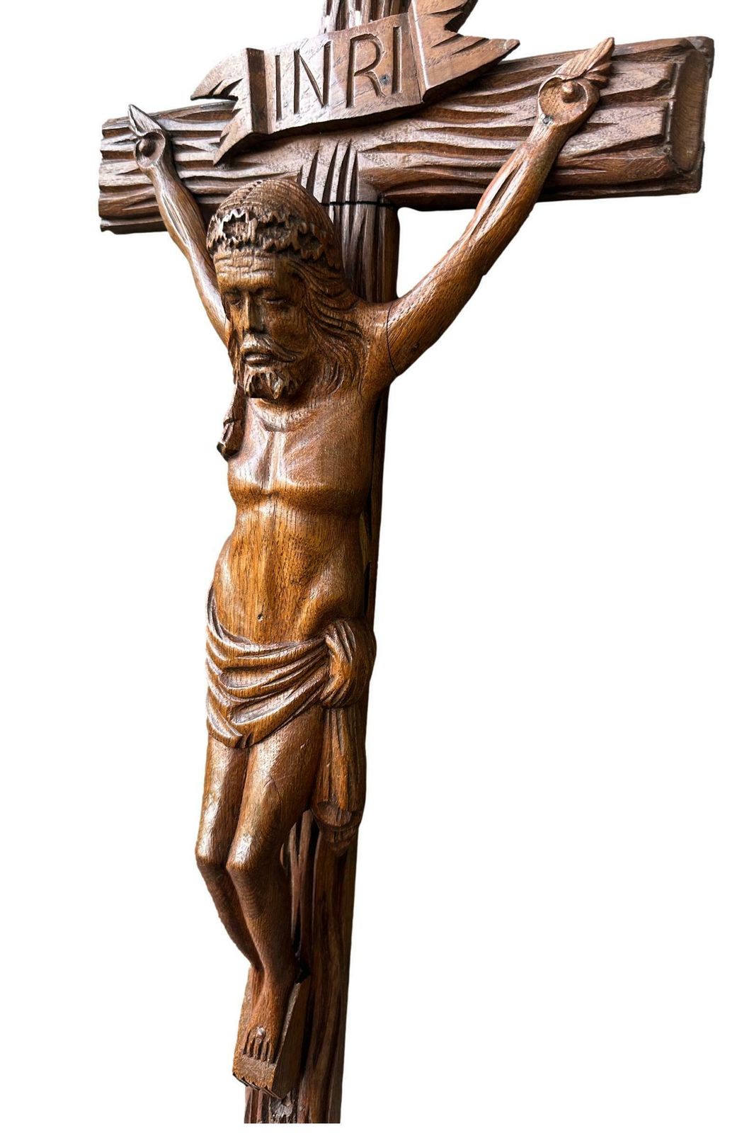Large Hand Carved Wood Wall Cross   Folk Art   Altar Wooden Crucifix   Wood Jesus Corpus Statue photo Home Decor