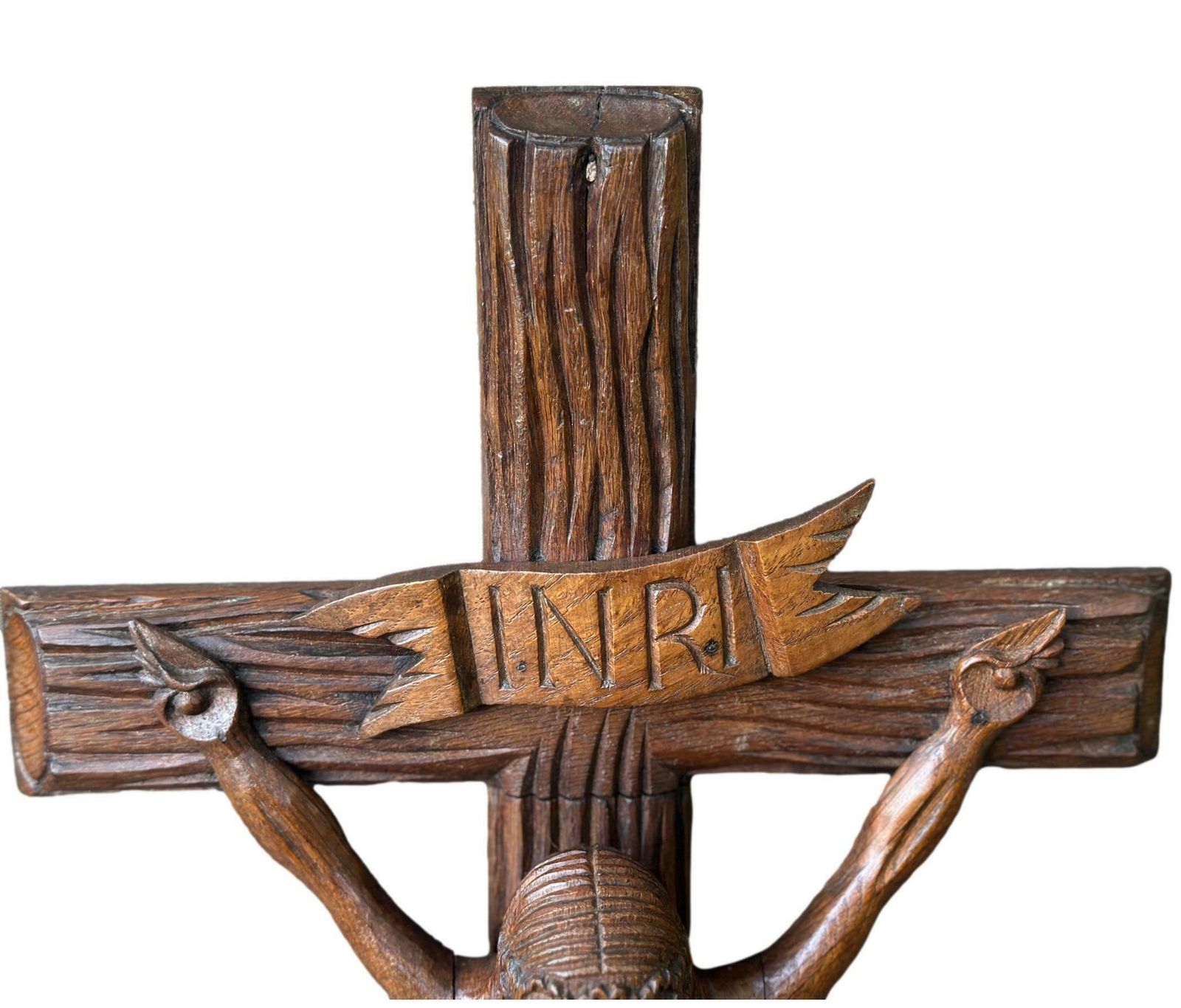 Large Hand Carved Wood Wall Cross   Folk Art   Altar Wooden Crucifix   Wood Jesus Corpus Statue photo buy