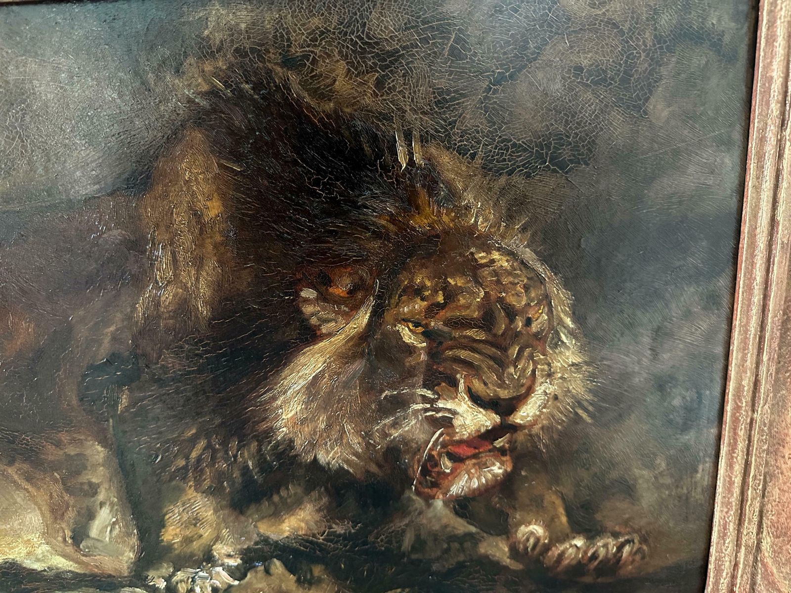 Art Deco Lion Painting Oil On Cardboard Gift For Her/ Him