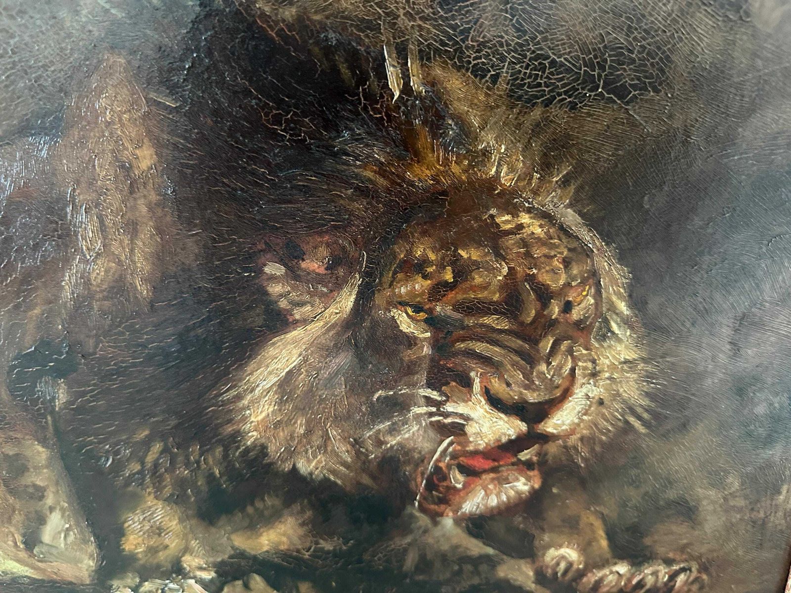 Art Deco Lion Painting Oil On Cardboard Gift For Her/ Him photo 822.0