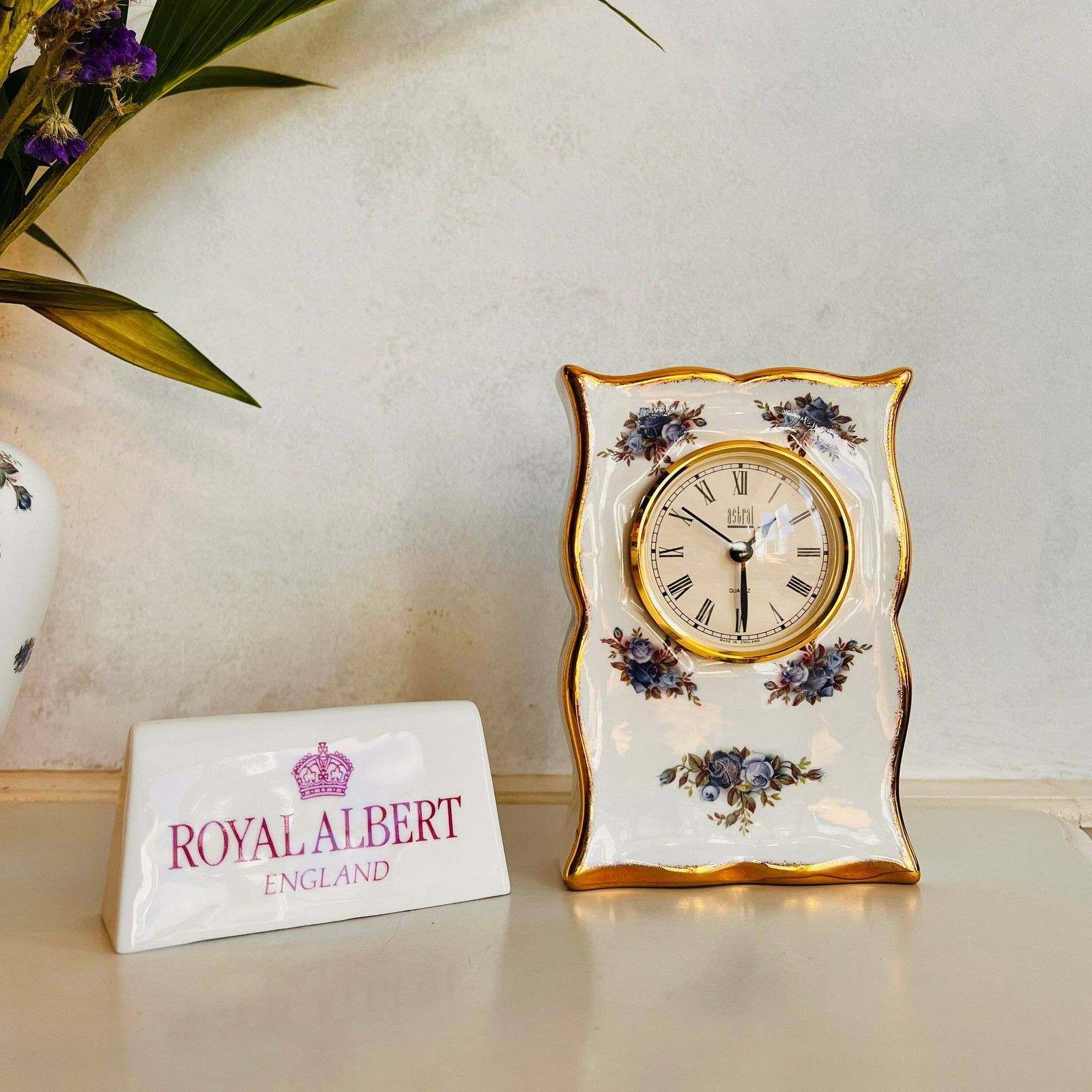 Original Royal Albert Moonlight Rose, Quartz Clock, Bone China Porcelain, Made In England