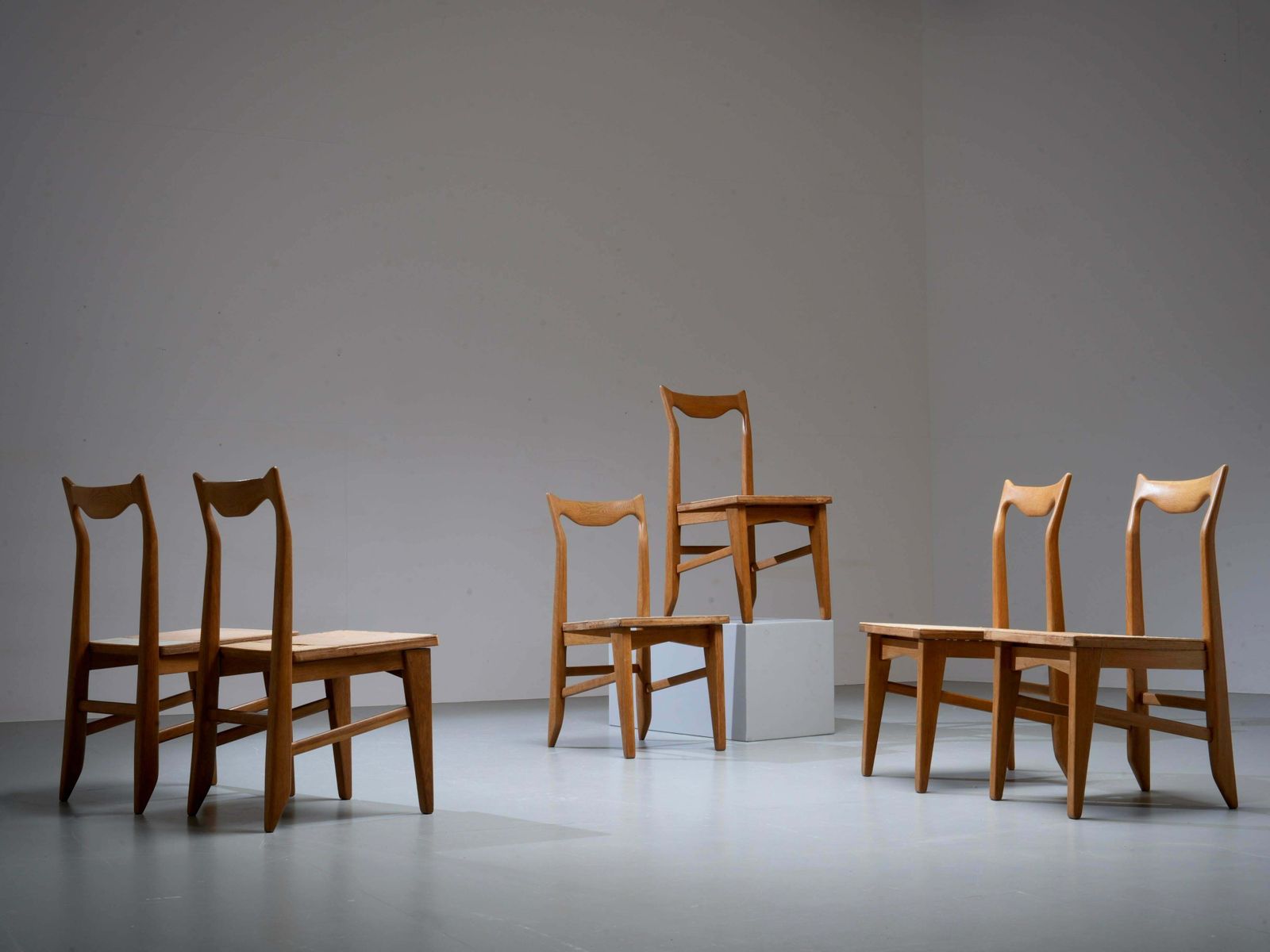 Set Of 6 Guillerme Et Chambron Dining Chairs In Oak, France, 1960's photo furniture