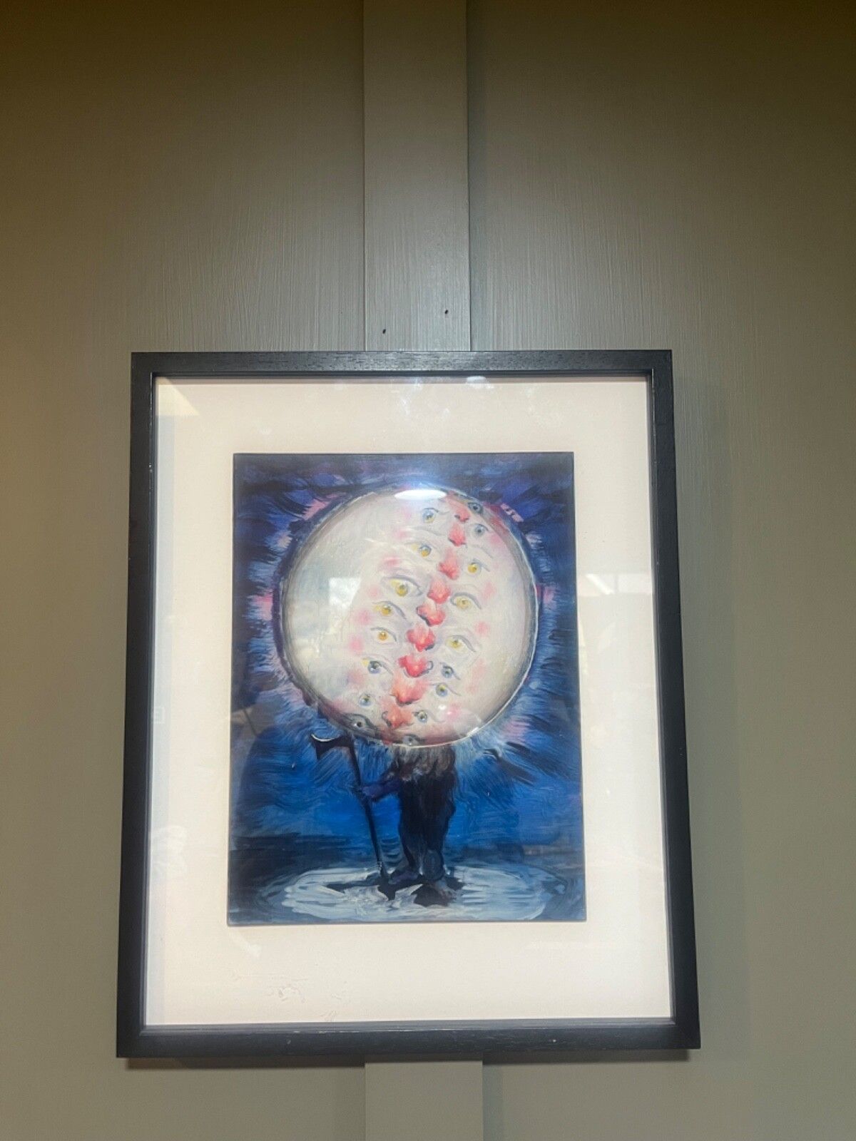 Nicola Bealing Oil Painting ‘Man In The Moon’ Oil On Paper On Board photo vinterior