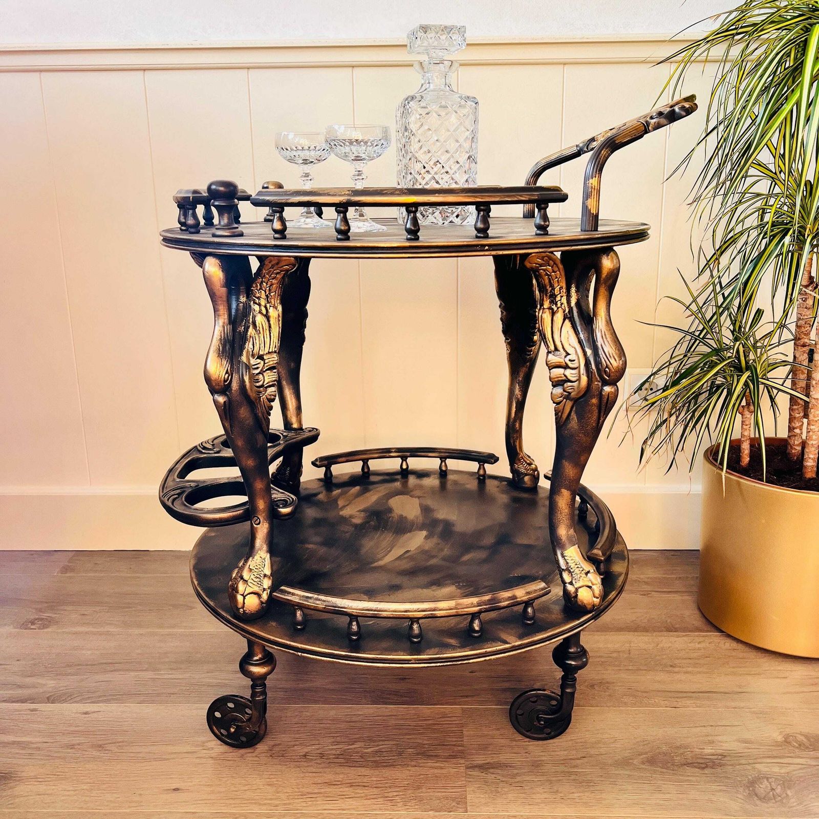 Vintage Serving Trolley Serving Side Table On Wheels Mid Century Bar Cart