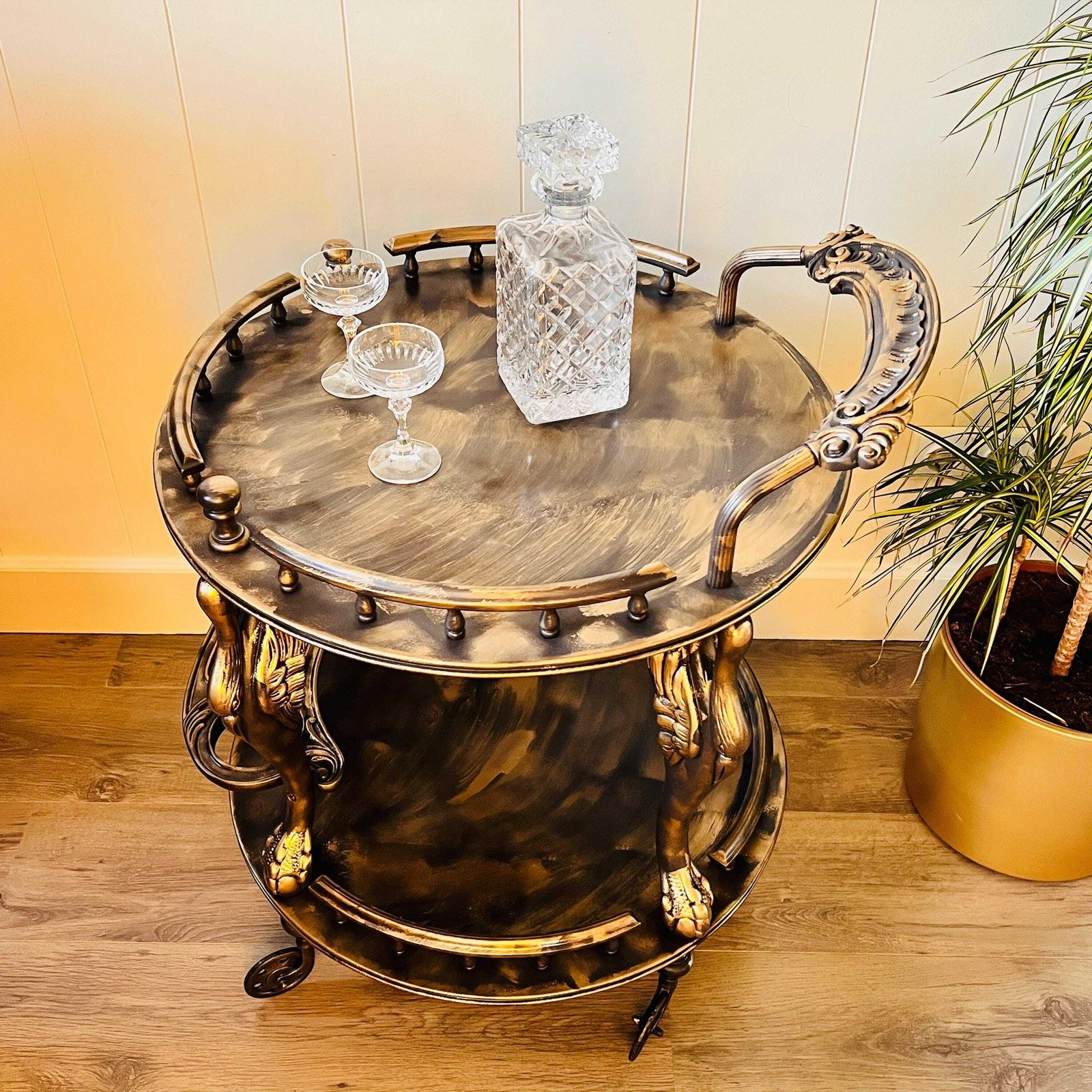 Vintage Serving Trolley Serving Side Table On Wheels Mid Century Bar Cart photo for sale