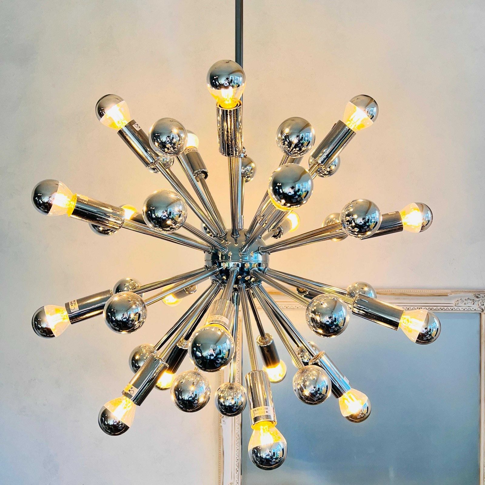 Vintage Chrome Sputnik Chandelier 1970's Pendant Chromed Space Age Atomic Design Vintage Hanging Light photo vinterior