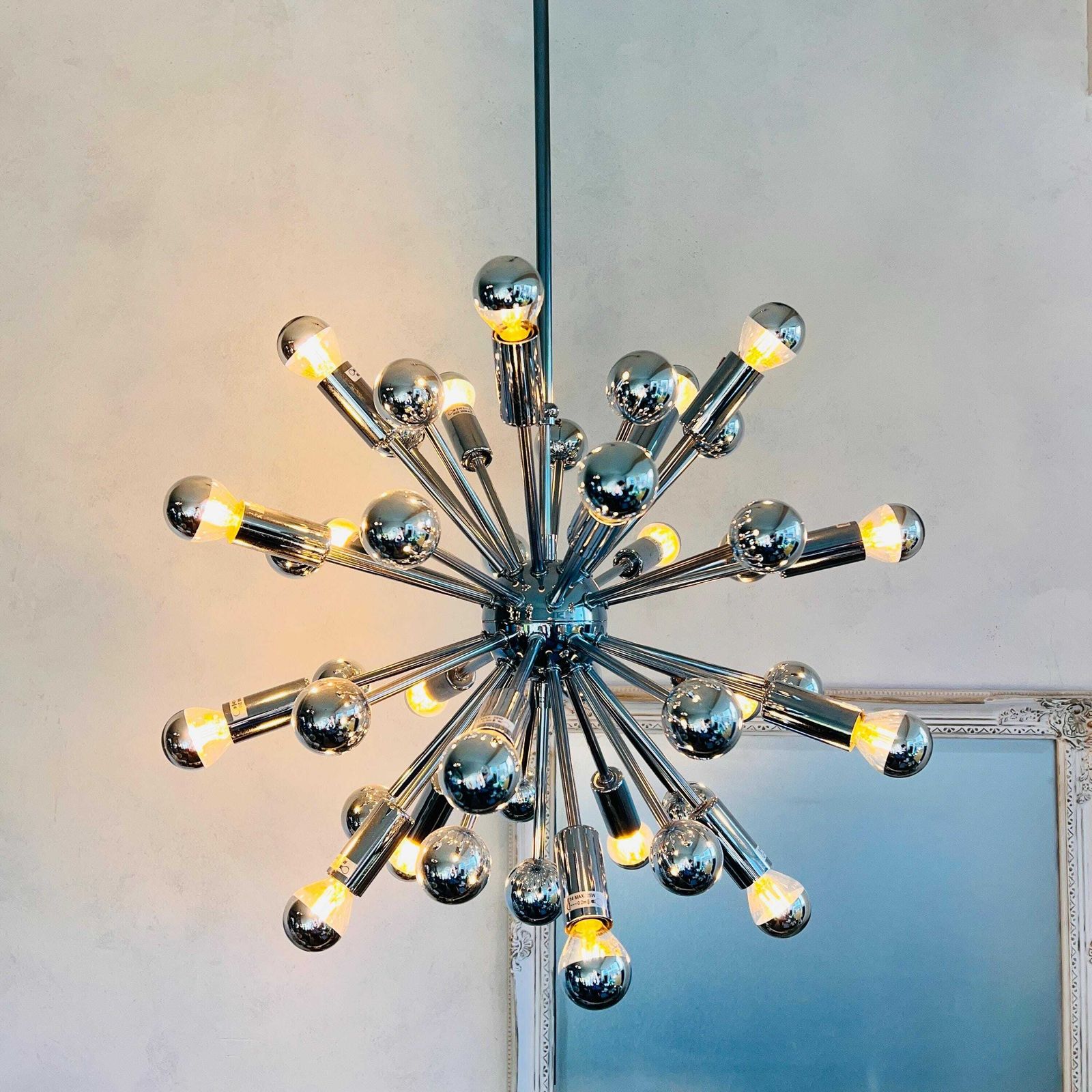 Vintage Chrome Sputnik Chandelier 1970's Pendant Chromed Space Age Atomic Design Vintage Hanging Light photo buy