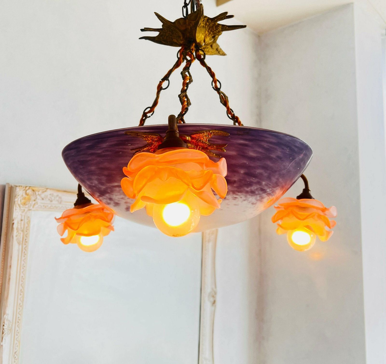 Antique Purple Chandelier French Pendant Lamp With 4 Bulbs Light Vintage Home Lighting photo Lighting