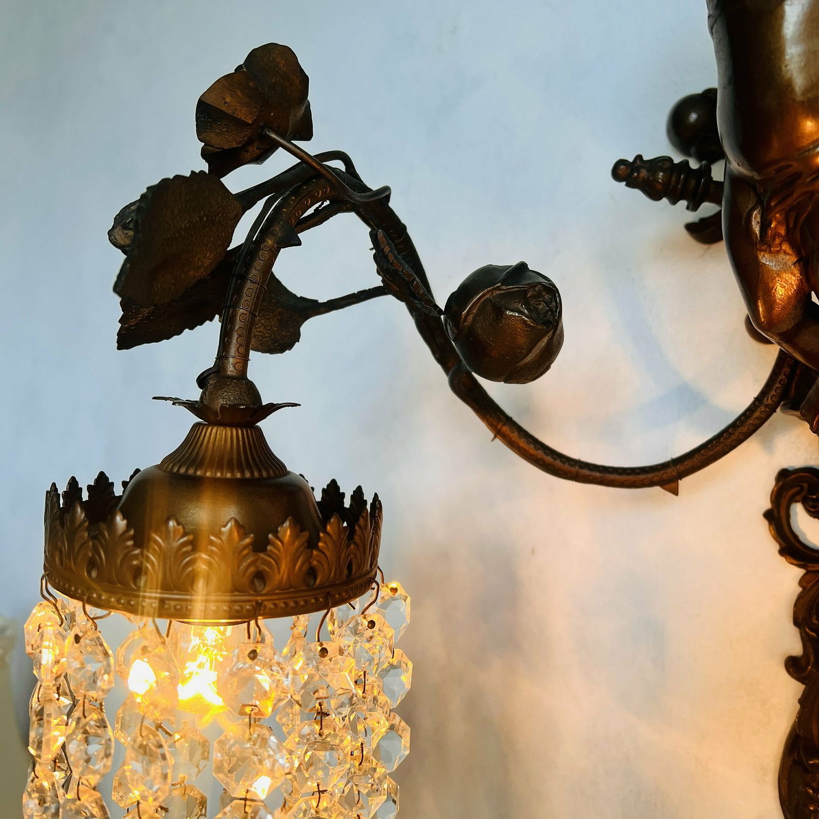 Unique French Cherub/Putti Wall Sconce 2 Arms, Crystals Lampshade, Pendant Light, Home Lighting, Hanging Lamp, Interior Design photo buy
