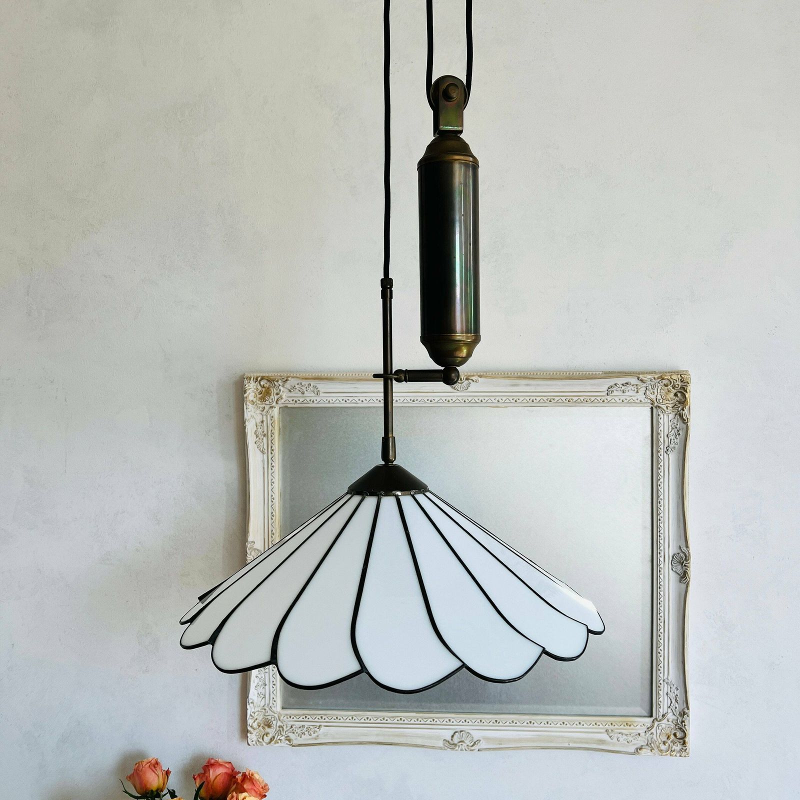Hanglamp Met Trekpendel, Ca. Jaren 1970, Hanglamp Met Plexiglas, Art Deco Stijl photo Verlichting