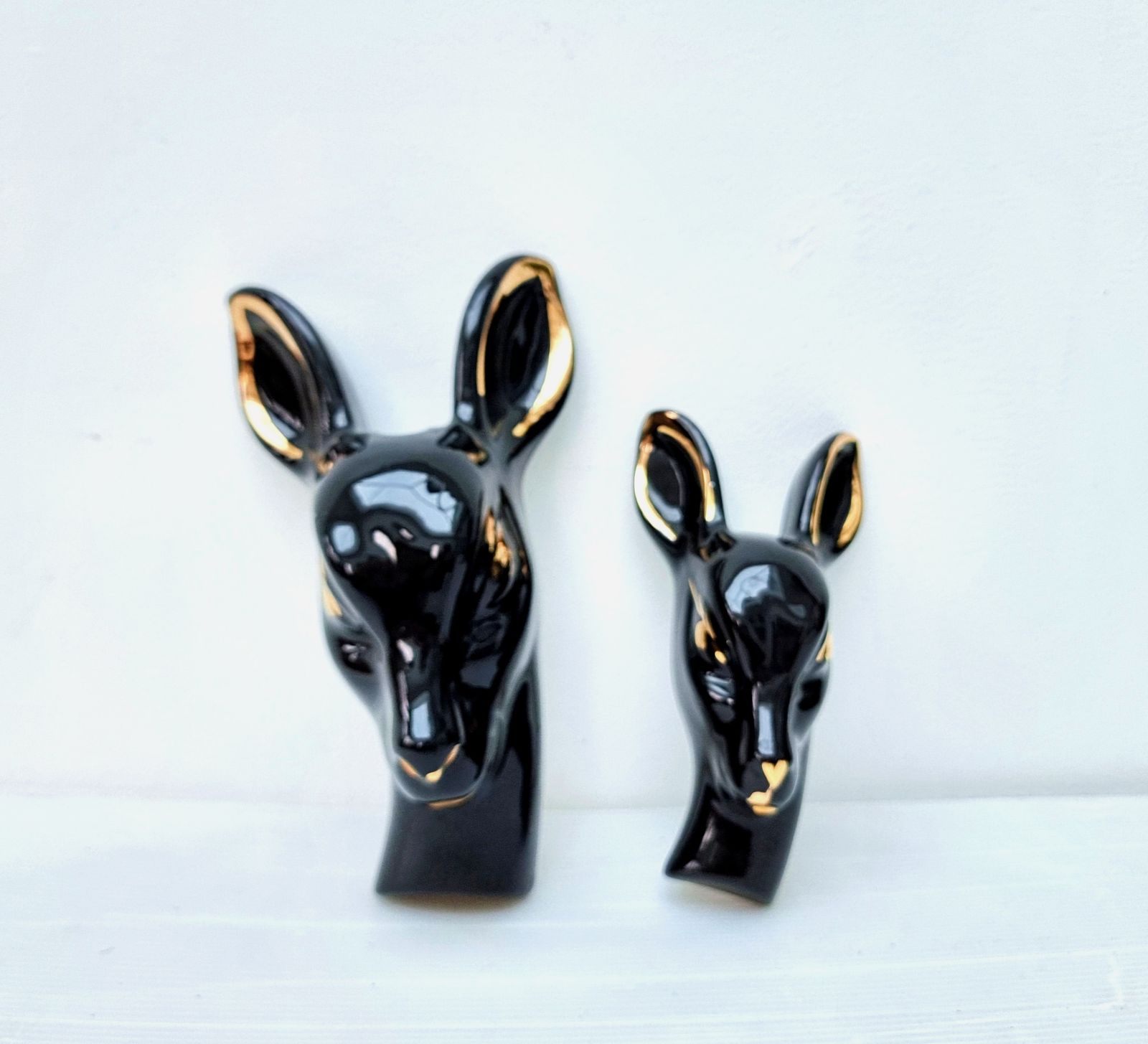 Pair Of Deers Head Wall Vase Pocket Sconces Black Gold Modernist / Mid Century photo buy