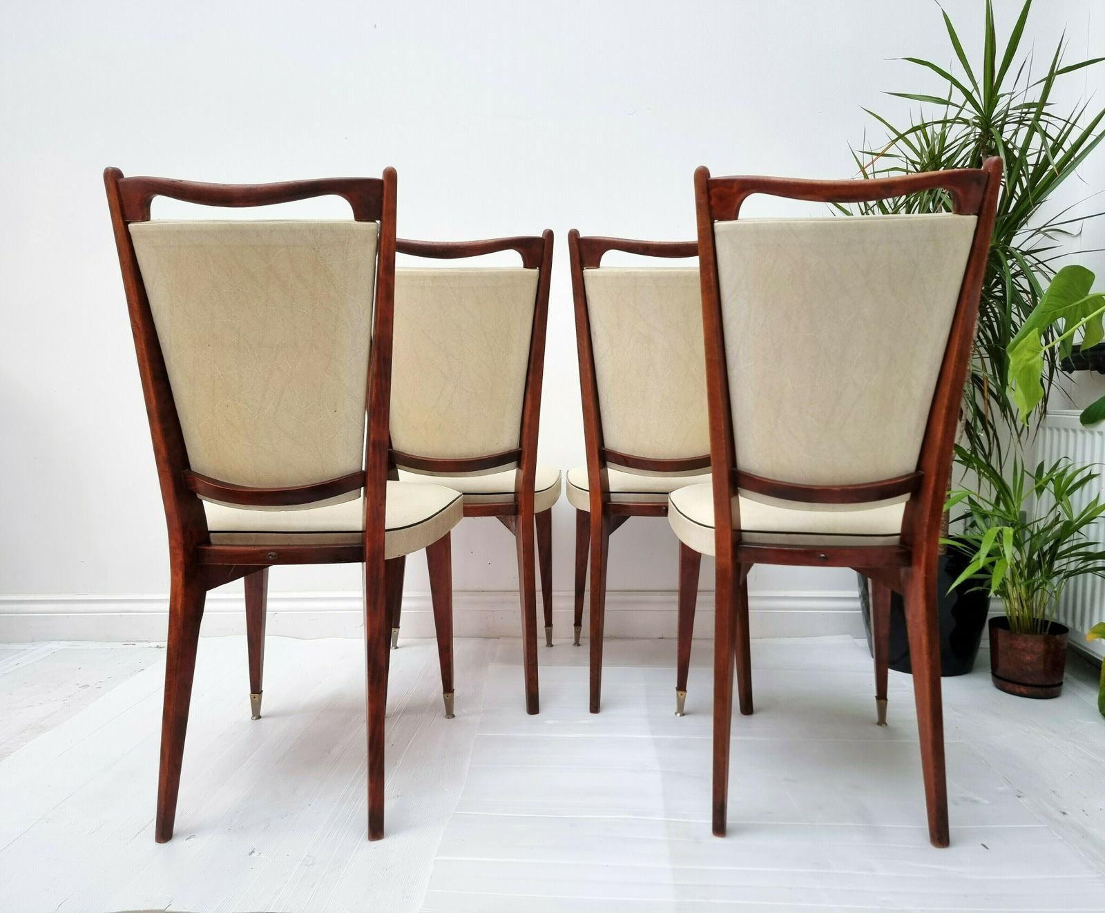 French Art Deco Dining Chairs Beech Vinyl  Mid Century Set Of 4 photo furniture