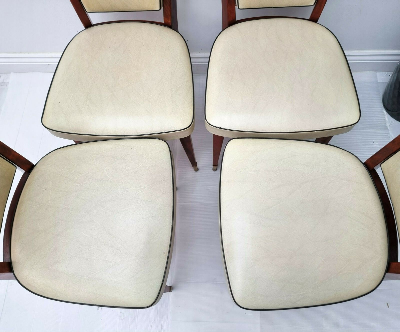 French Art Deco Dining Chairs Beech Vinyl  Mid Century Set Of 4 photo Furniture