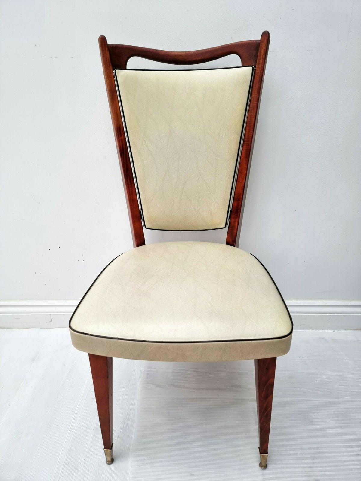 French Art Deco Dining Chairs Beech Vinyl  Mid Century Set Of 4 photo vinterior